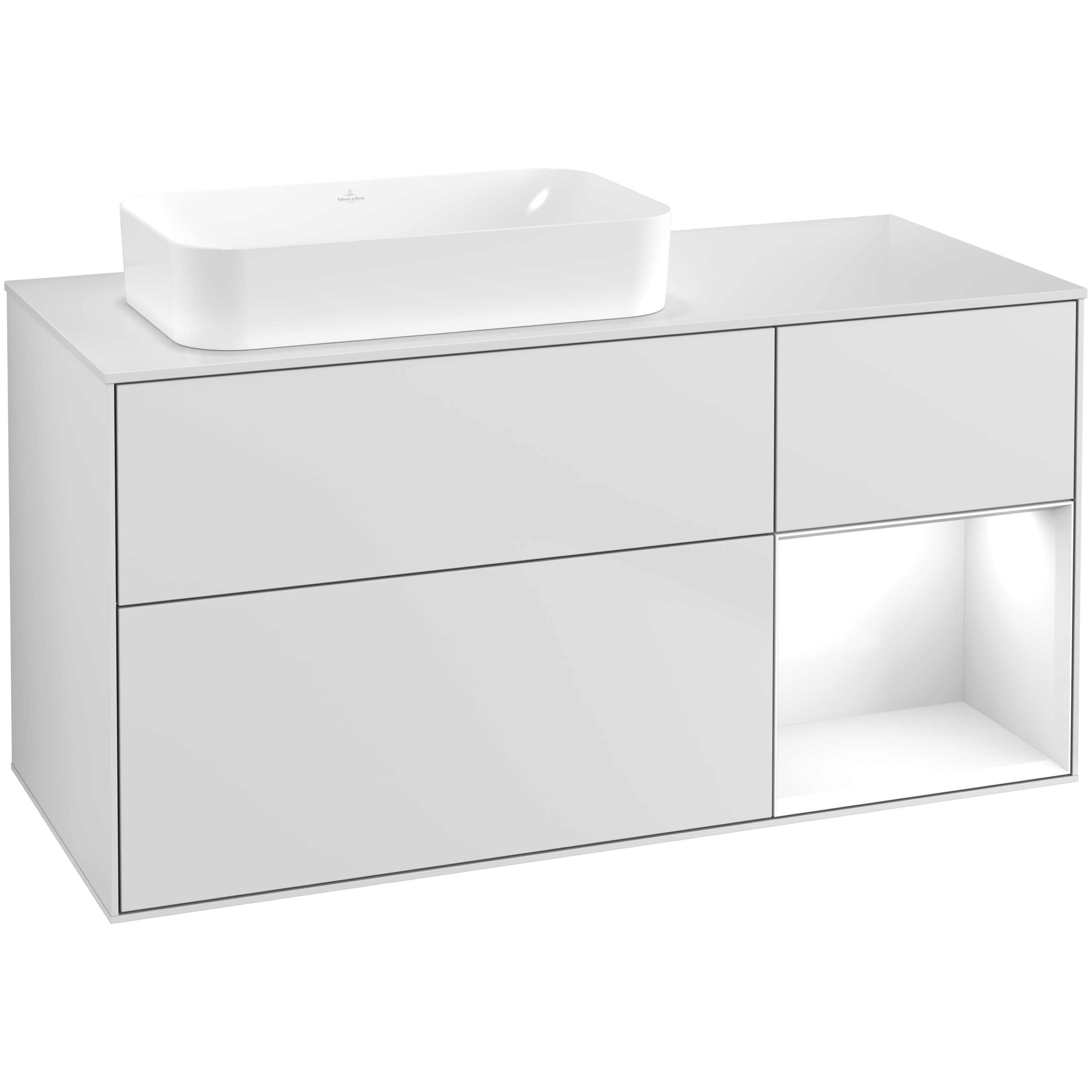 Tvättställsskåp Villeroy & Boch Finion med 3 Lådor Hylla och Bänkskiva för Ocentrerat Fristående Tvättställ