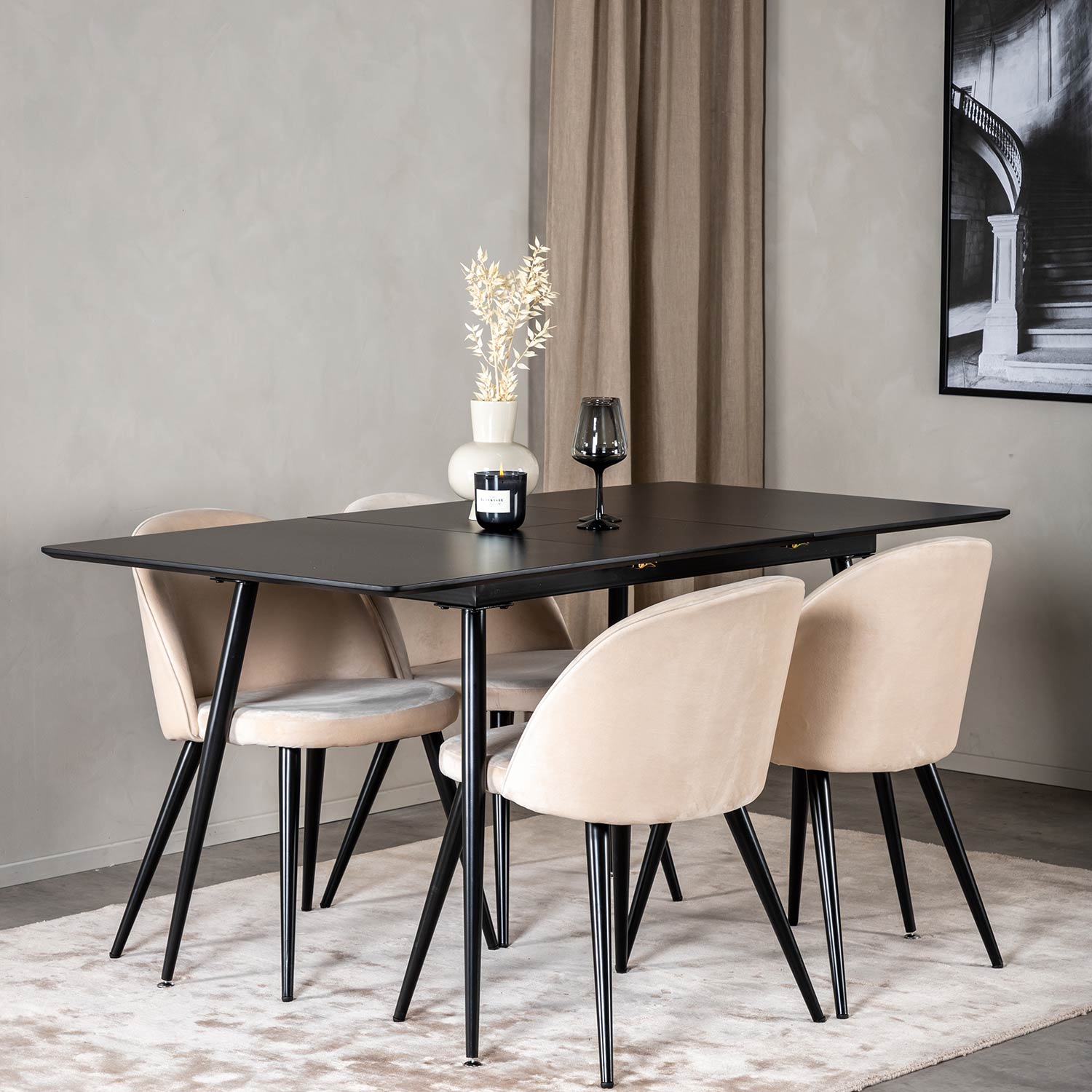 Spisegruppe Venture Home Silvia med Innleggsplate og 4 Valentina Stoler