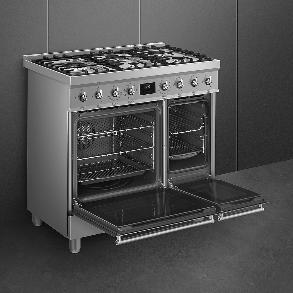 Gasskomfyr Smeg C92GMX2 Sinfonia Rustfri med Dobbelovn og Grillfunksjon