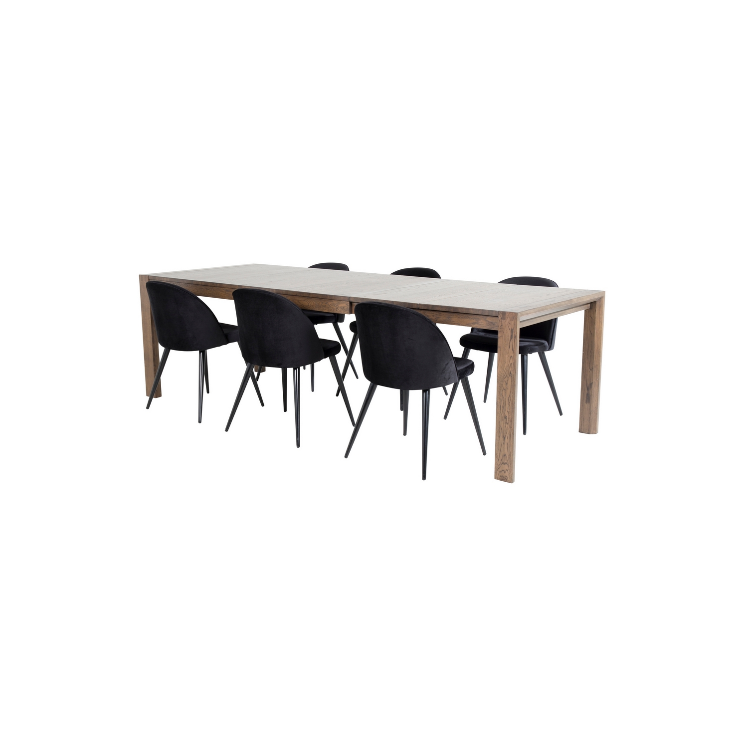 Slider Extention Table - Smoked Oak+ Dining Chair - / _6 Mørke Eik/Sort