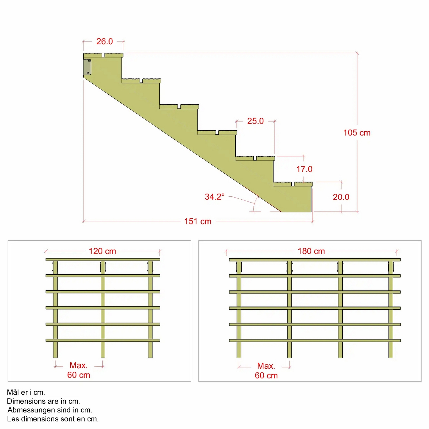 Terrassetrapp PLUS Trinndybde 25 cm B120
