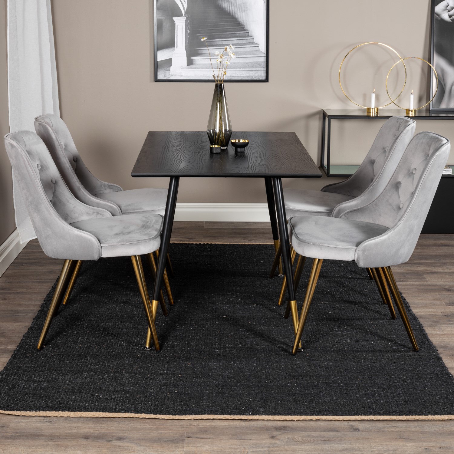Spisegruppe Venture Home Dipp med 4 Velvet Deluxe Stoler