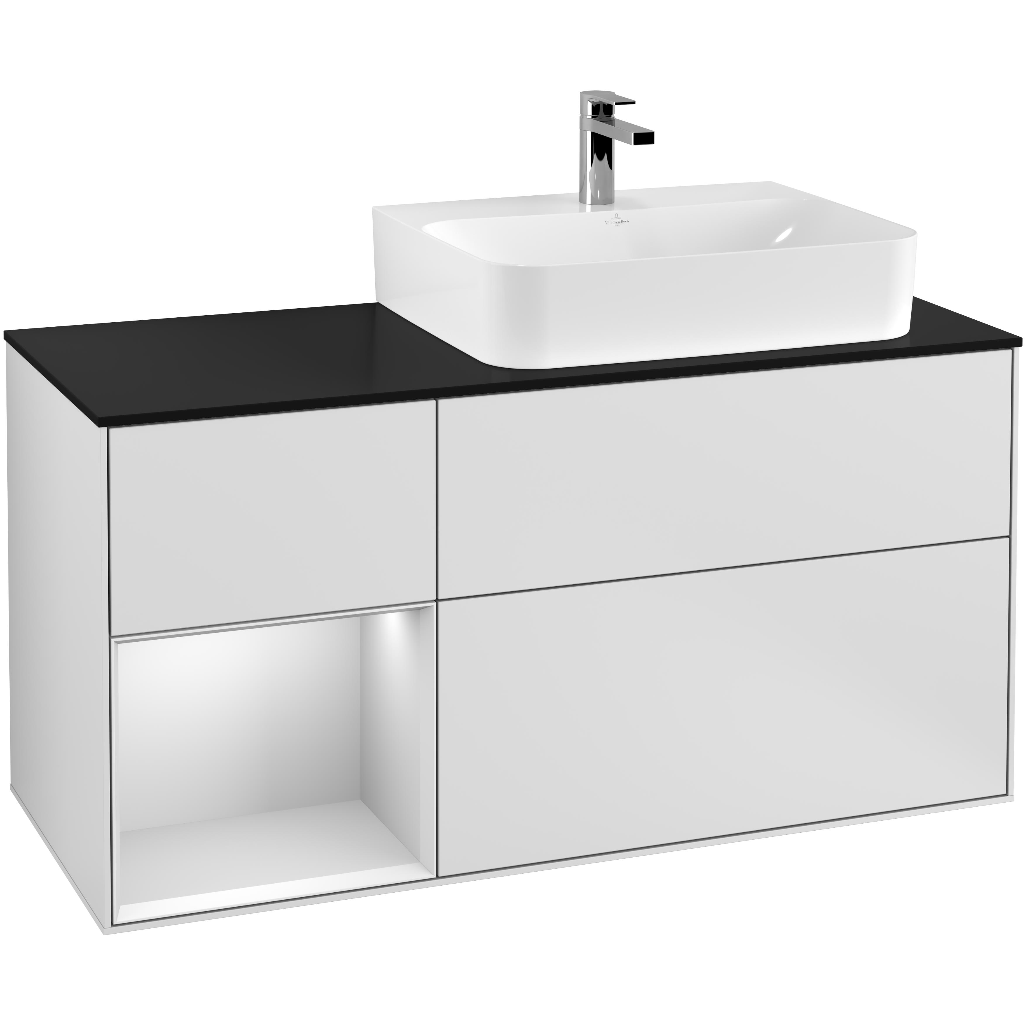 Tvättställsskåp Villeroy & Boch Finion med 3 Lådor Hylla och Bänkskiva för Ocentrerat Tvättställ | badrum - badrumsmobler - tvattstallsskap-och-kommod | KakelKungen