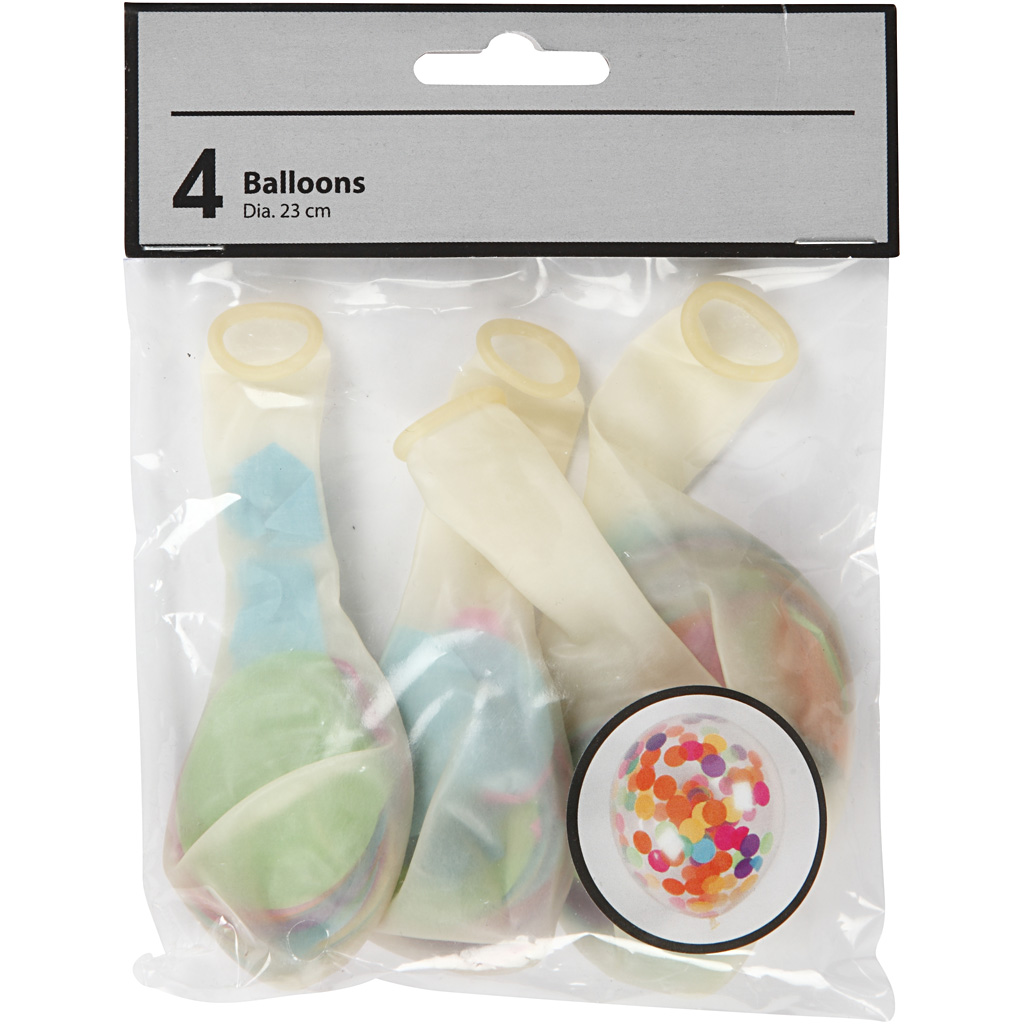 Ballonger Creativ Company med Konfetti Transparente Runde 23 cm 4 stk/1 Pk