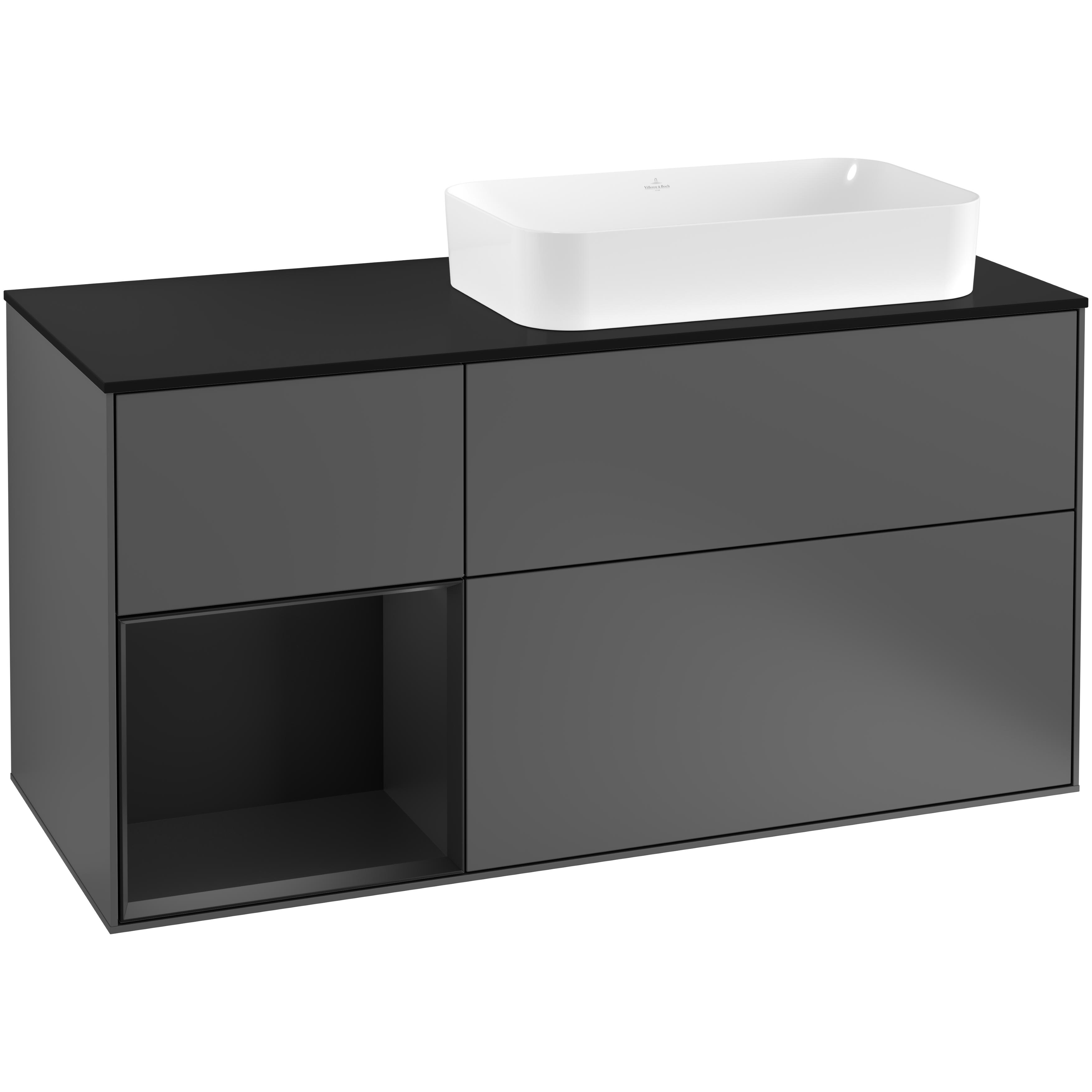 Tvättställsskåp Villeroy & Boch Finion med 3 Lådor Hylla och Bänkskiva för Ocentrerat Fristående Tvättställ