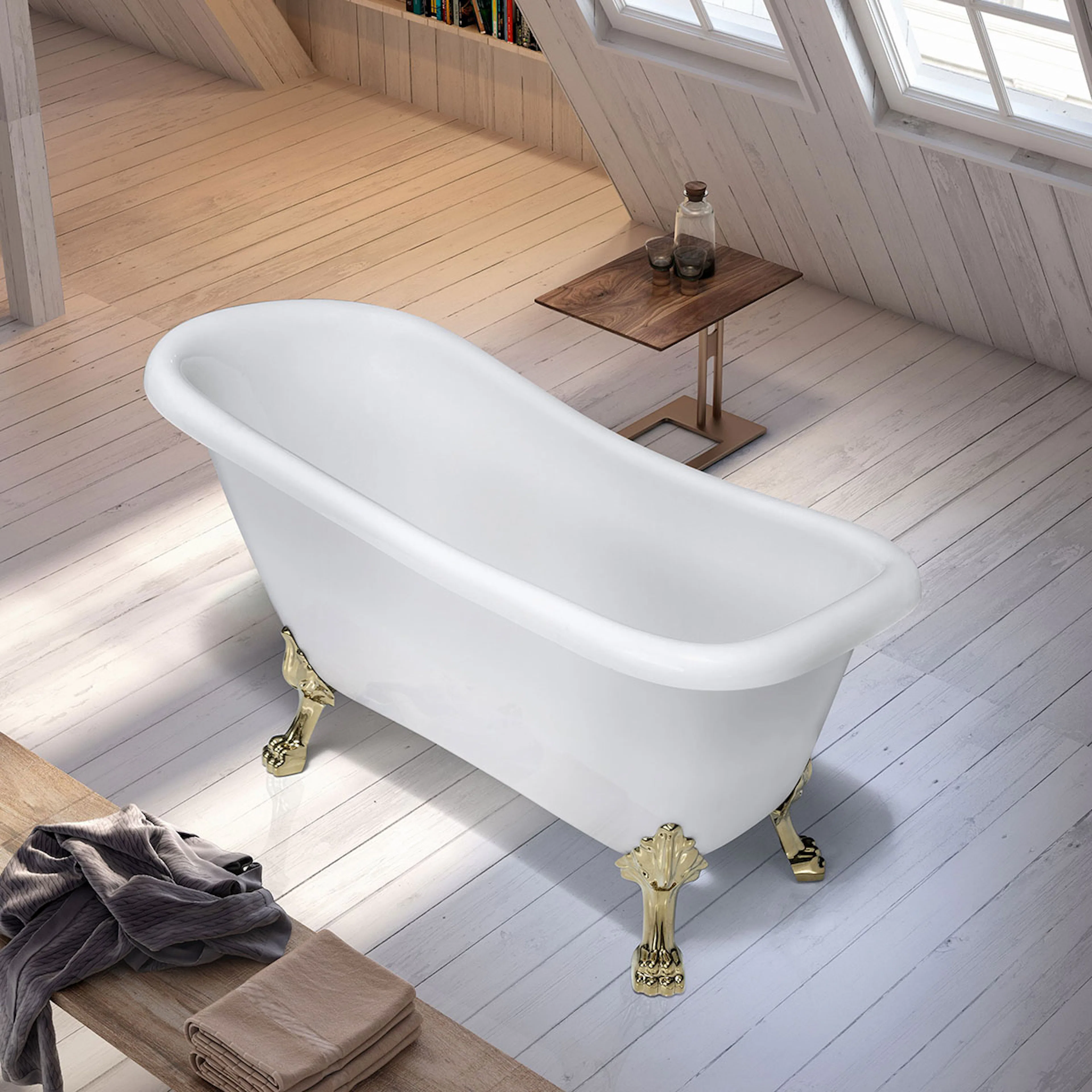 Tassbadkar Bathlife Ideal Vit med mässing tassar Messingfargede føtter
