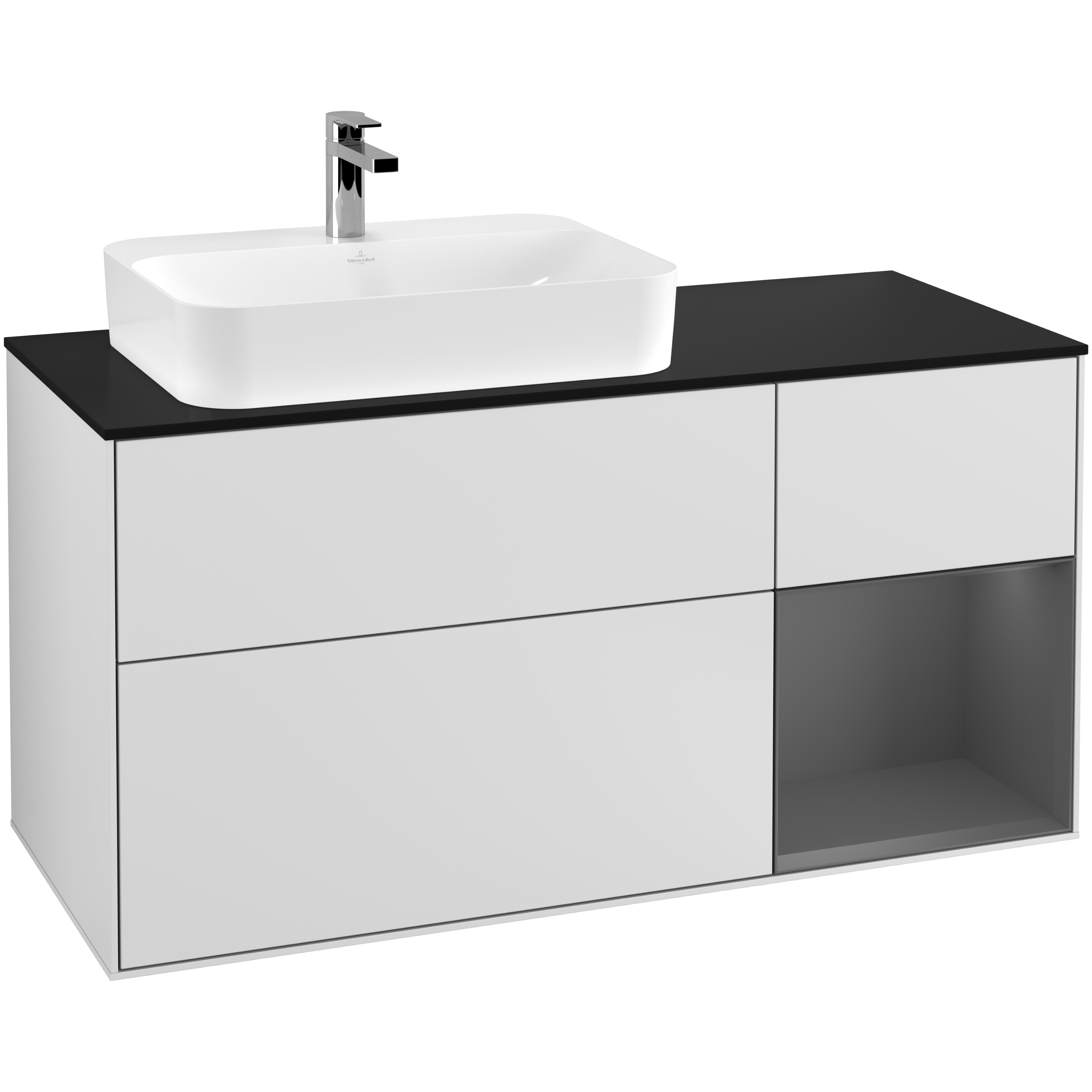 Tvättställsskåp Villeroy & Boch Finion med 3 Lådor Hylla och Bänkskiva för Ocentrerat Ytmonterat Tvättställ