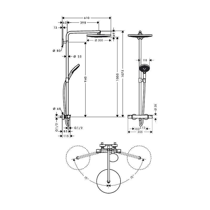 Takdusjsett Hansgrohe Raindance Select 300 2jet
