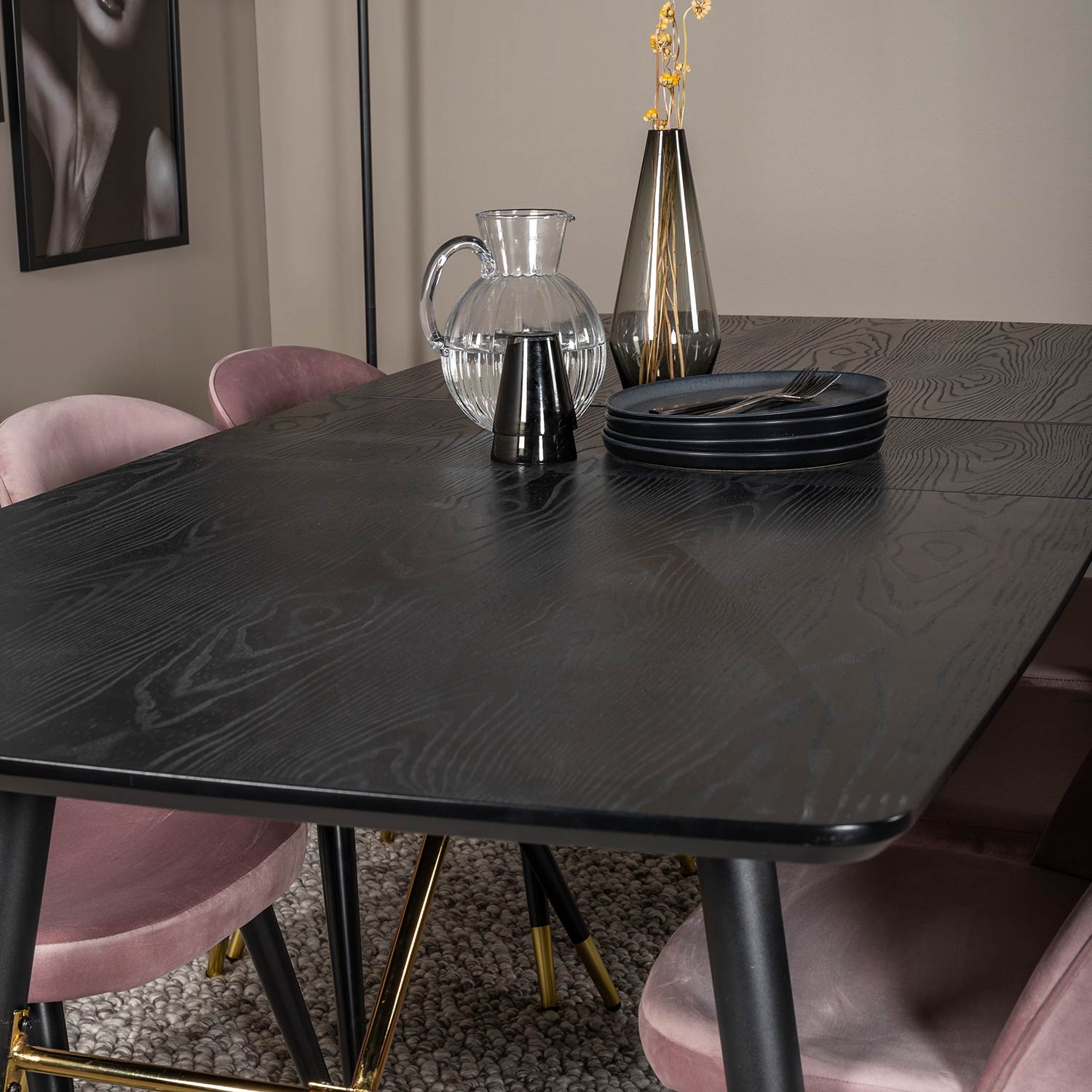 Spisegruppe Venture Home Gold med 6 Velvet Stoler
