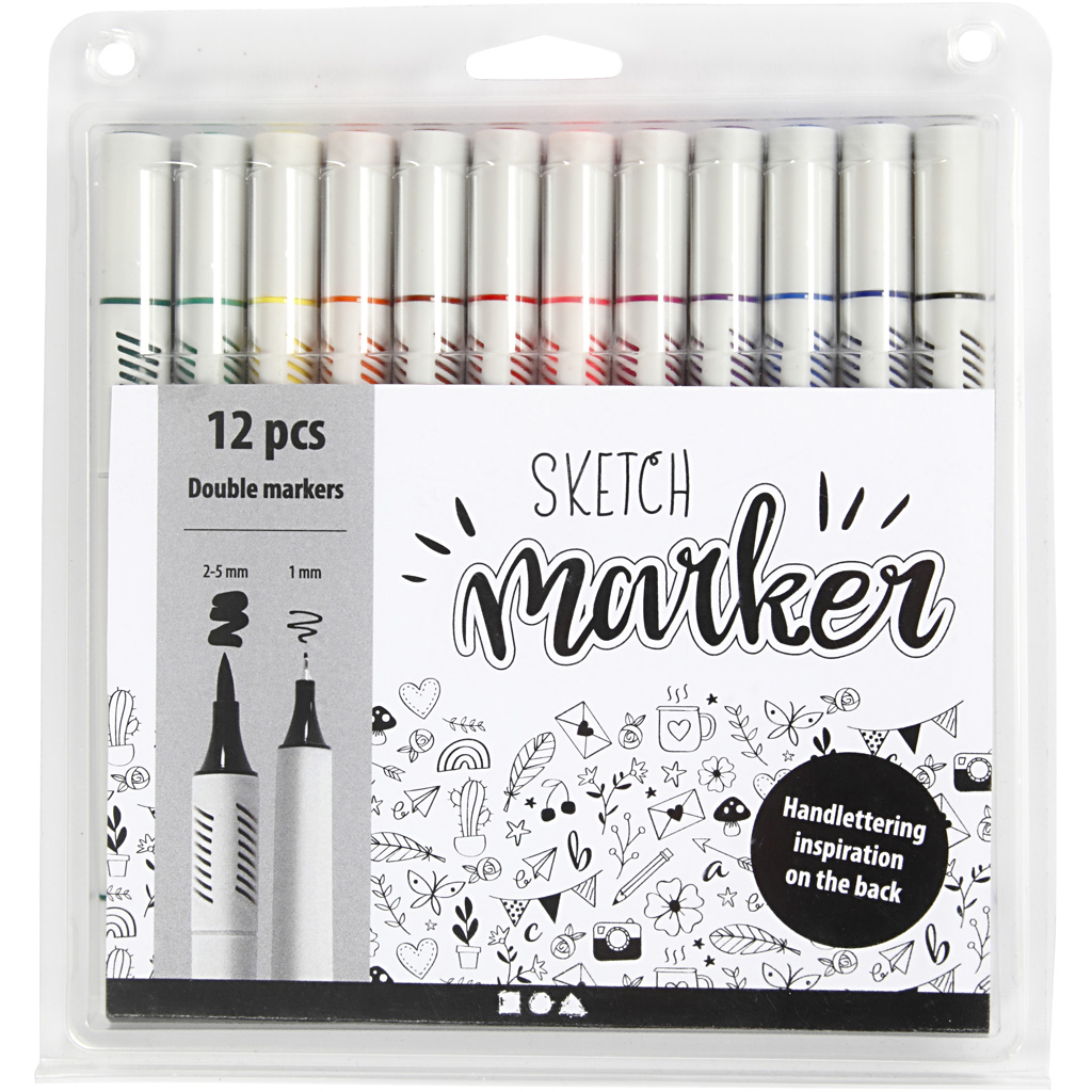 Tegnetusjer Creativ Company Sketch Marker Strek 1+2-5 mm 12 stk