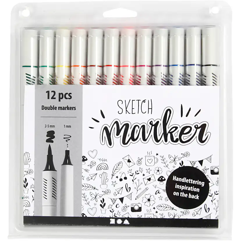 Tegnetusjer Creativ Company Sketch Marker Strek 1+2-5 mm 12 stk