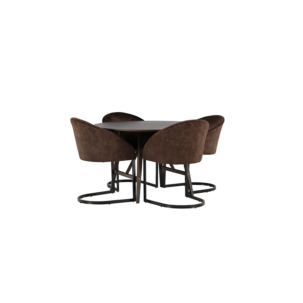 Spisegruppe Venture Home Kaseidon Ø100 cm med 4 stk Evening Stoler