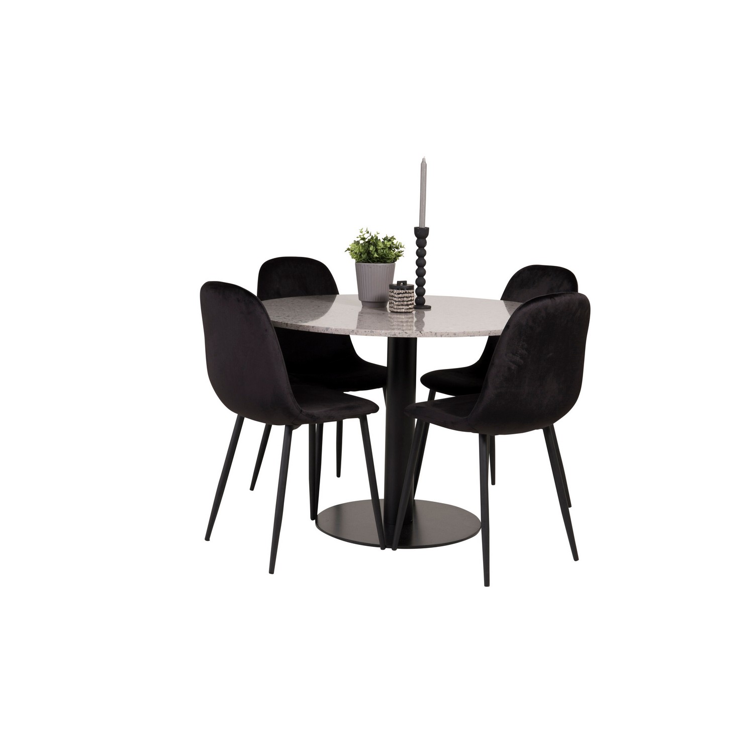 Spisegruppe Venture Home Roxanna Grå Bord med 4 Pobbie Stoler Fløyel