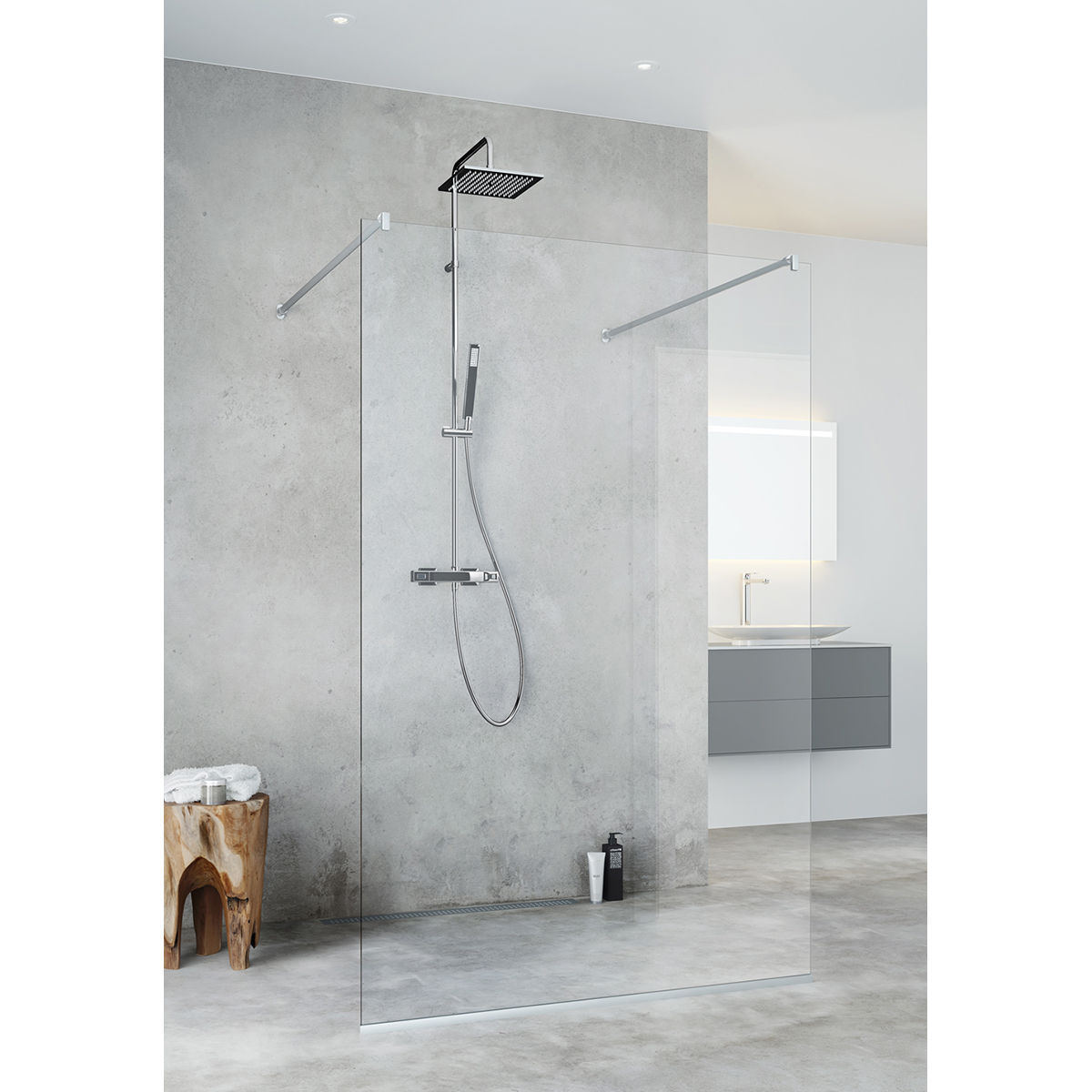 DUSJ IGLOO PRO I-WALL 100 KLAR NAT Glass: Klart Glass, Profil: Aluminium, B: 975 mm