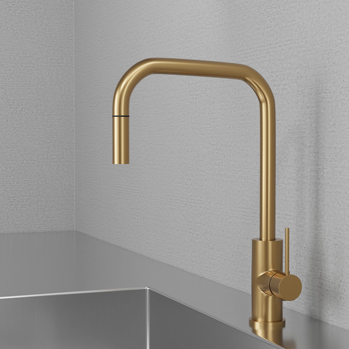 Kjøkkenbatteri Scandtap Steel Accent Square med Uttrekkbar Tut