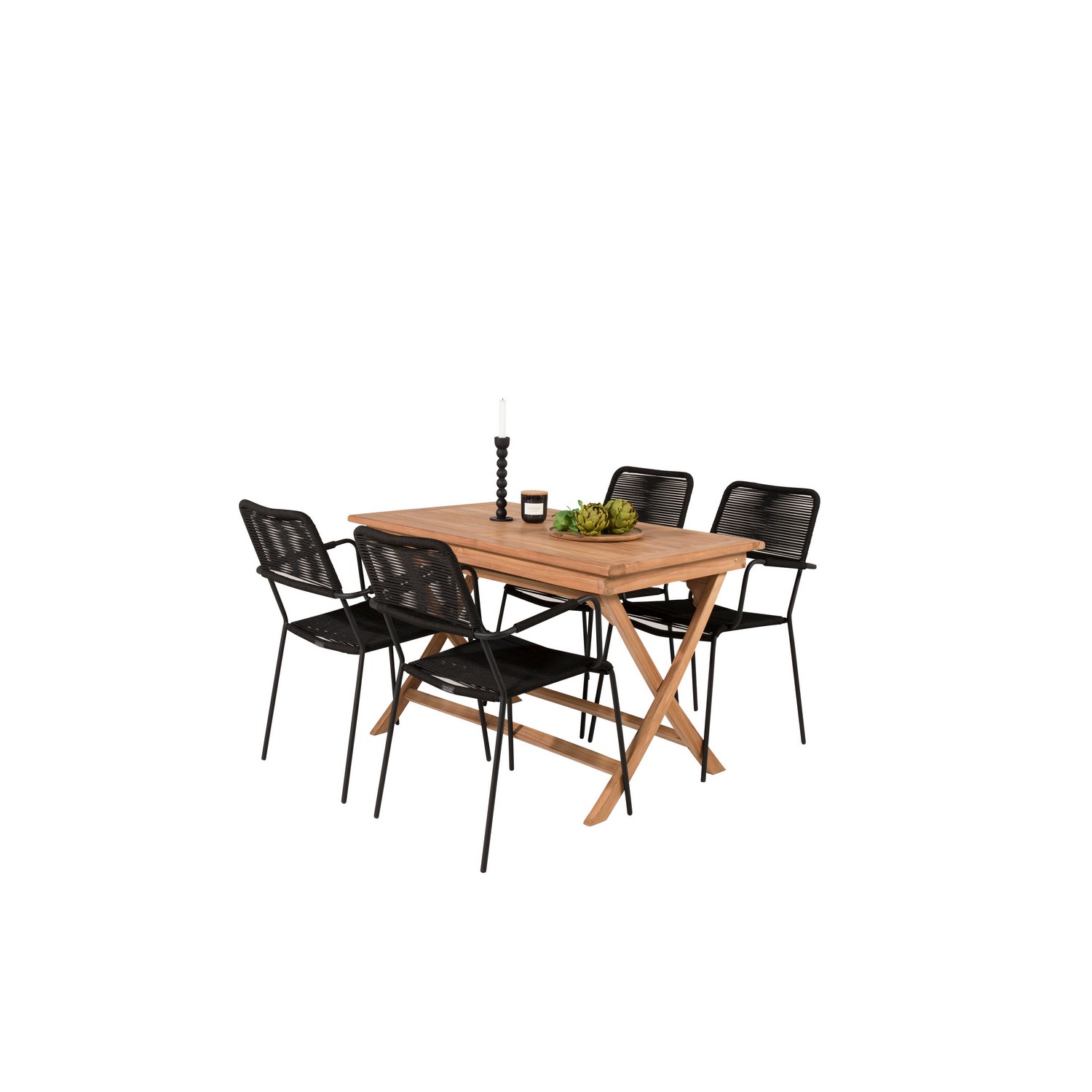 Spisegruppe Venture Home Kenya 120x70 Teak med 4 Lindos Lenestoler