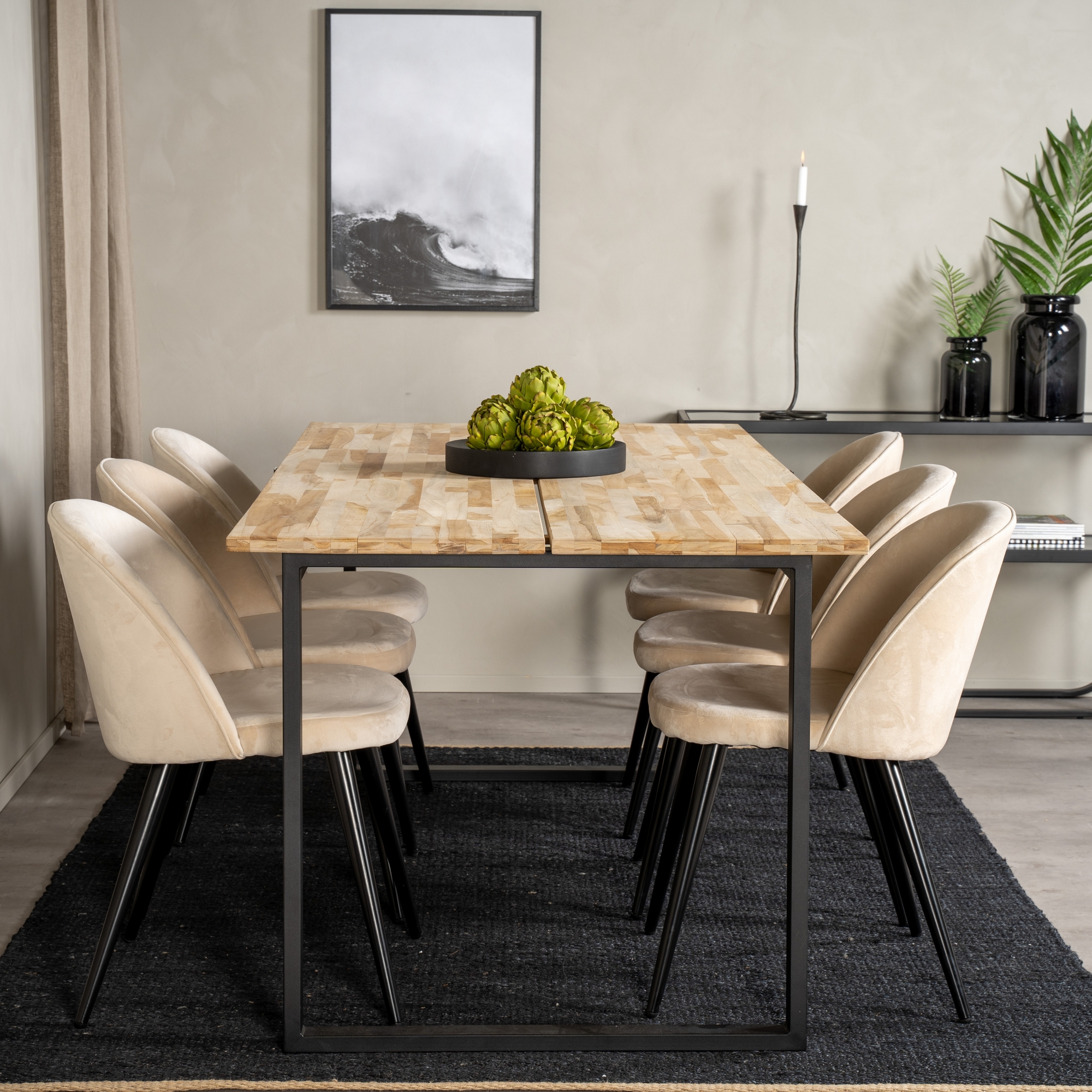 Spisegruppe Venture Home Cirebon med 6 Velvet Stoler