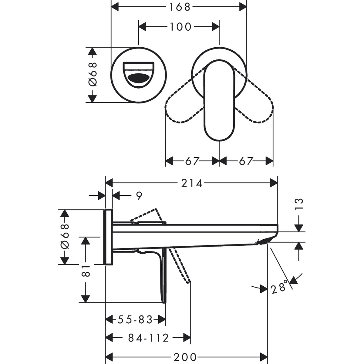 Servantbatteri Hansgrohe Rebris S 1-greps for Innbygging i Vegg med 20 cm Tut