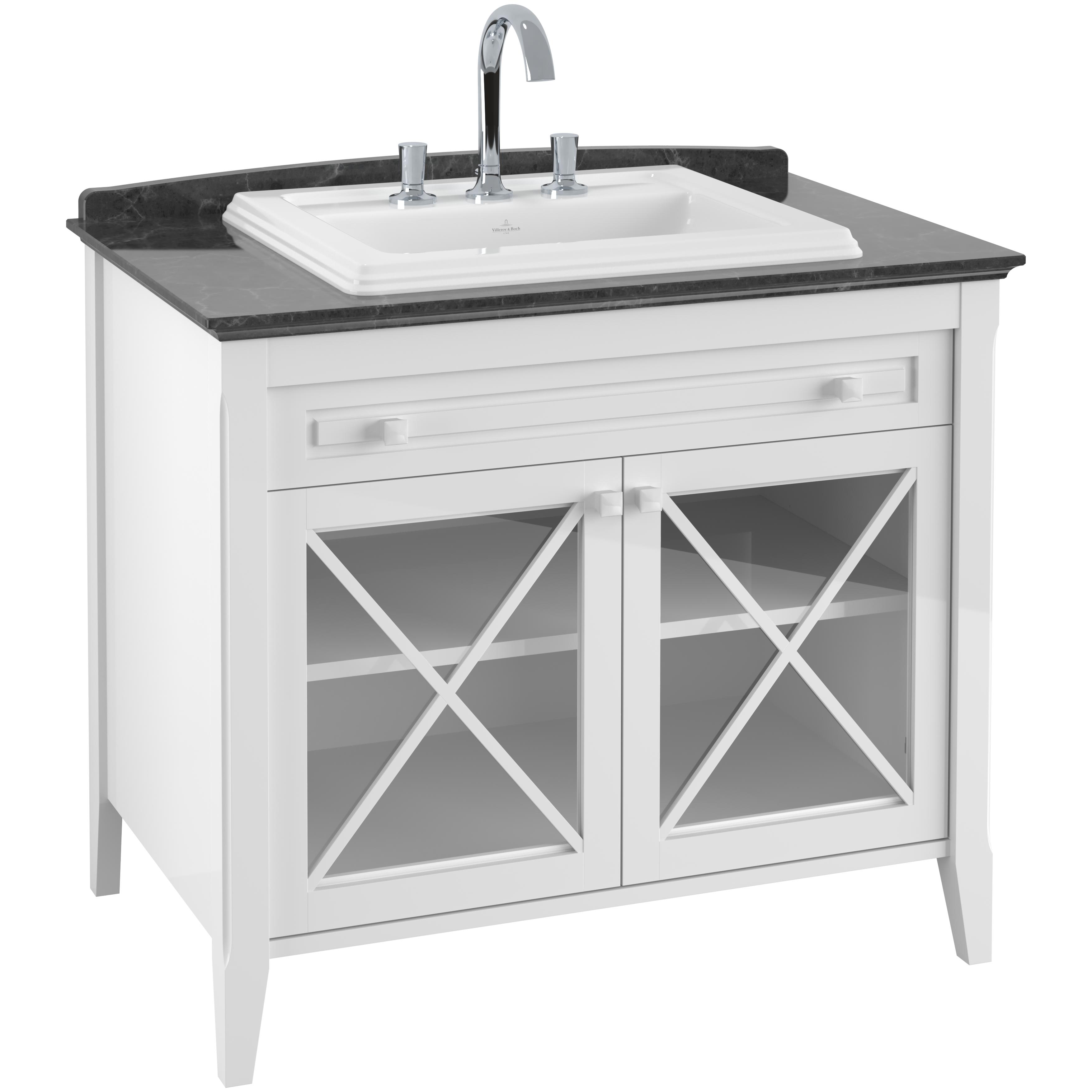 Tvättställspaket Villeroy & Boch Hommage 985 Vit med Bänkskiva i Svart Marmor | badrum - badrumsmobler - tvattstallsskap-och-kommod | KakelKungen