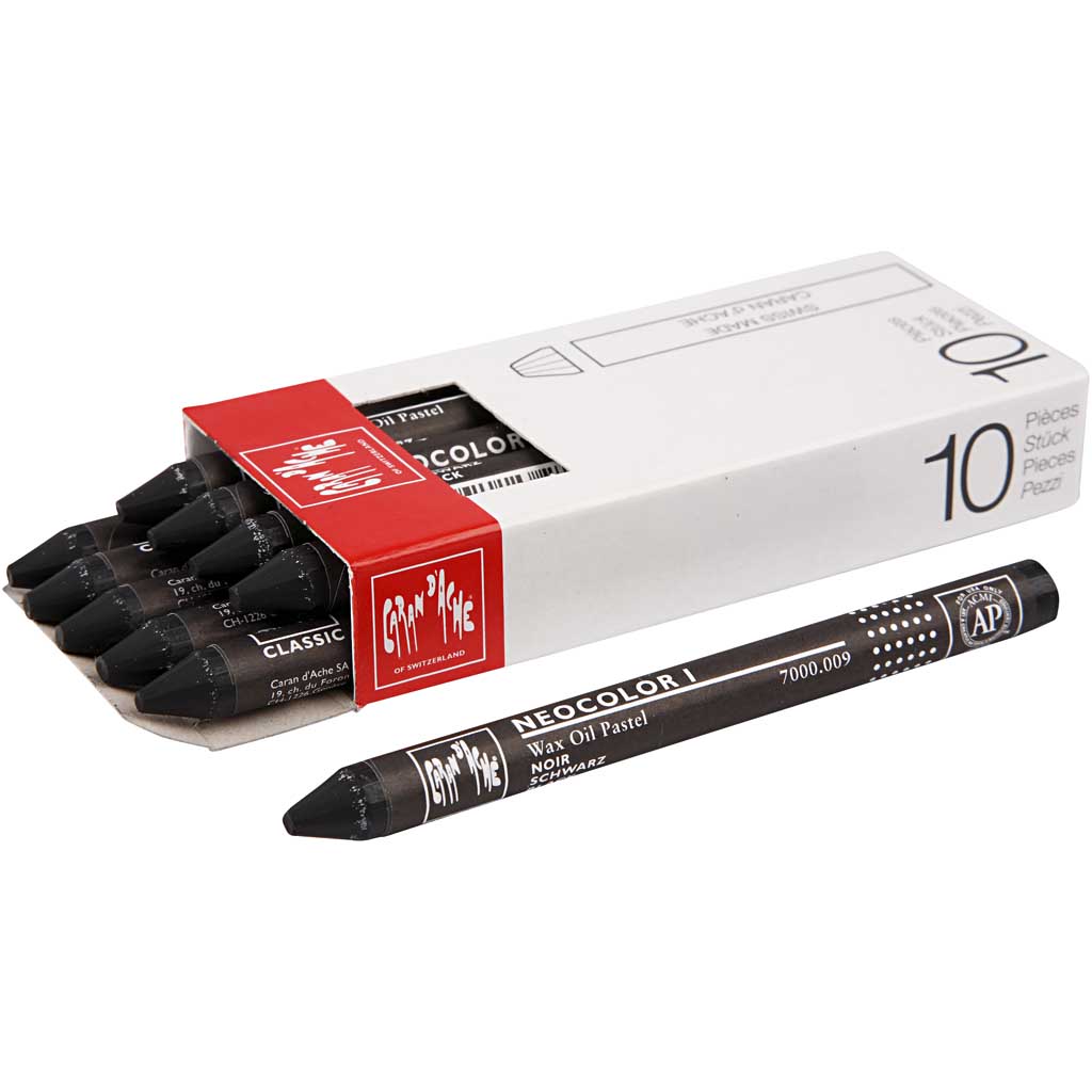 Neocolor I, black (009), L: 10 cm, tjocklek 8 mm, 10 st./ 1 Black (009)