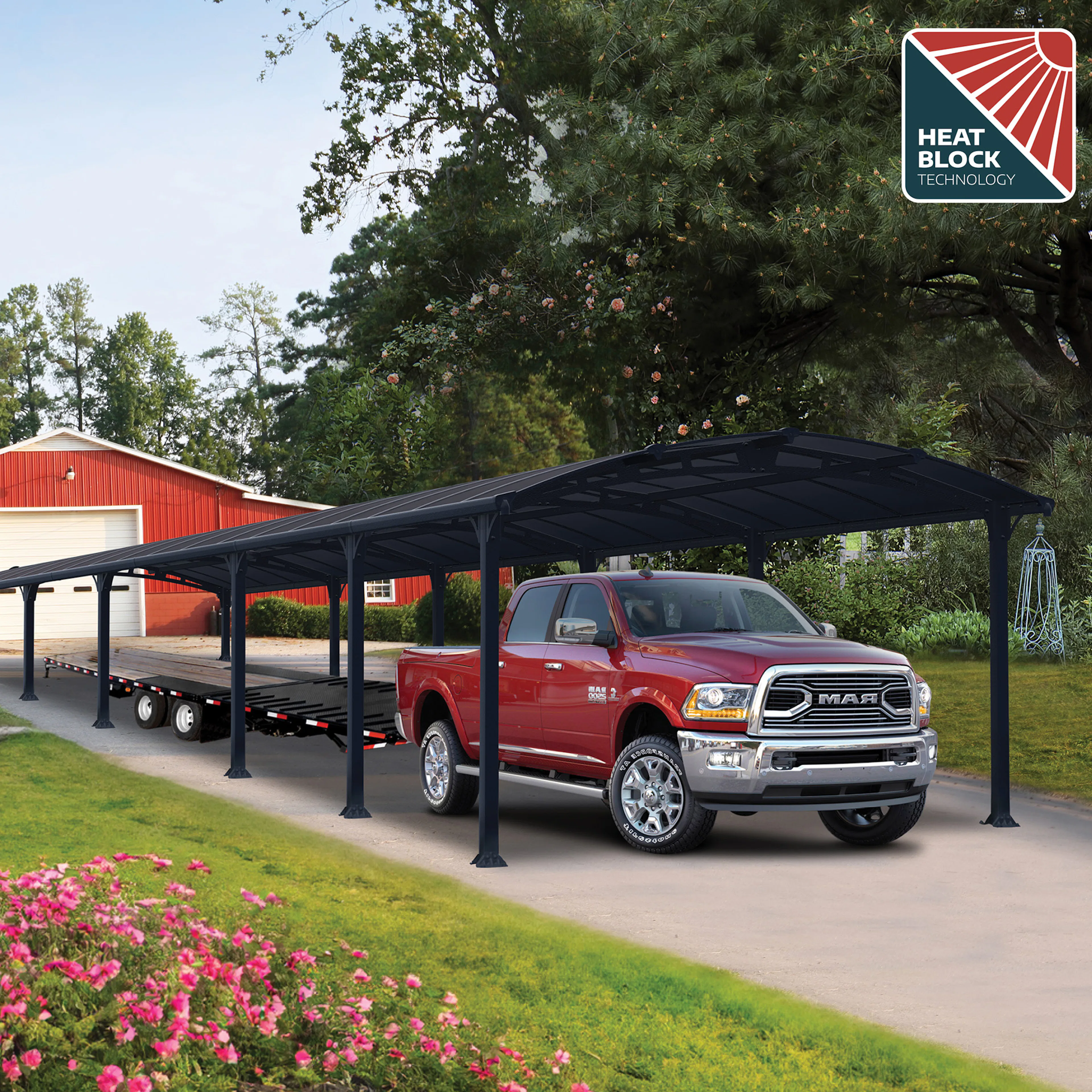 Dobbel Carport Canopia av Palram Arcadia i Metall 3,6x13 m