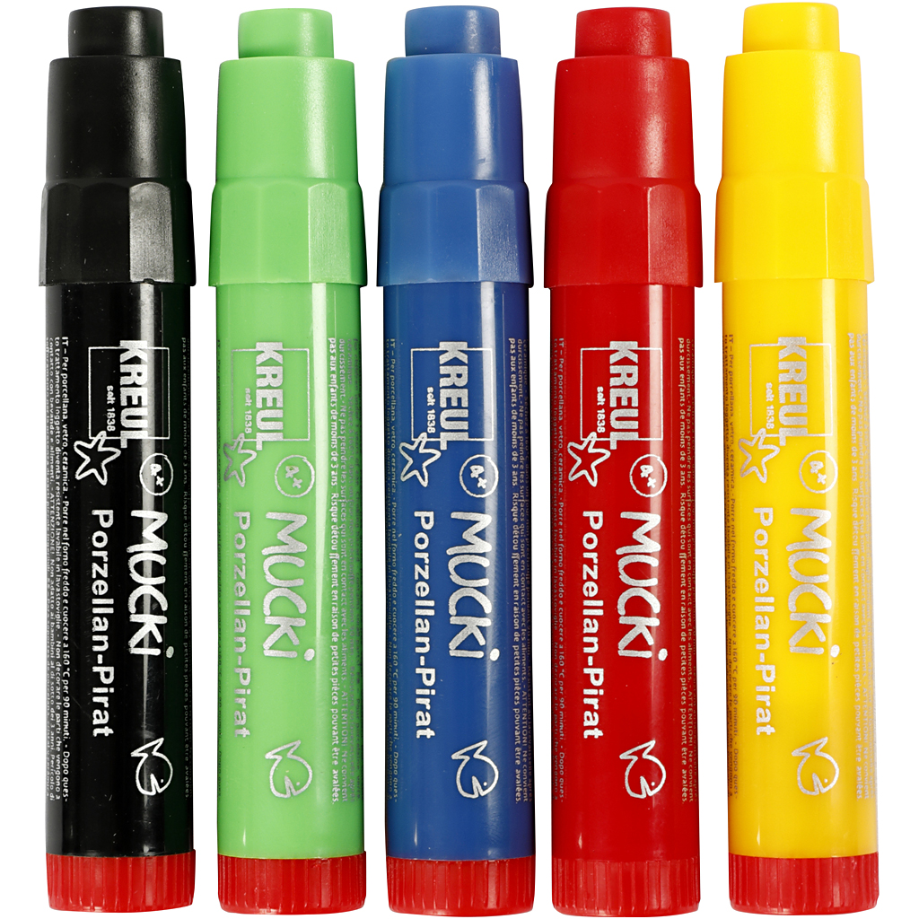 Glass- og Porselenstusj Creativ Company Mucki Strek2-5 mm Ass Farger 5 Stk/1 Pk