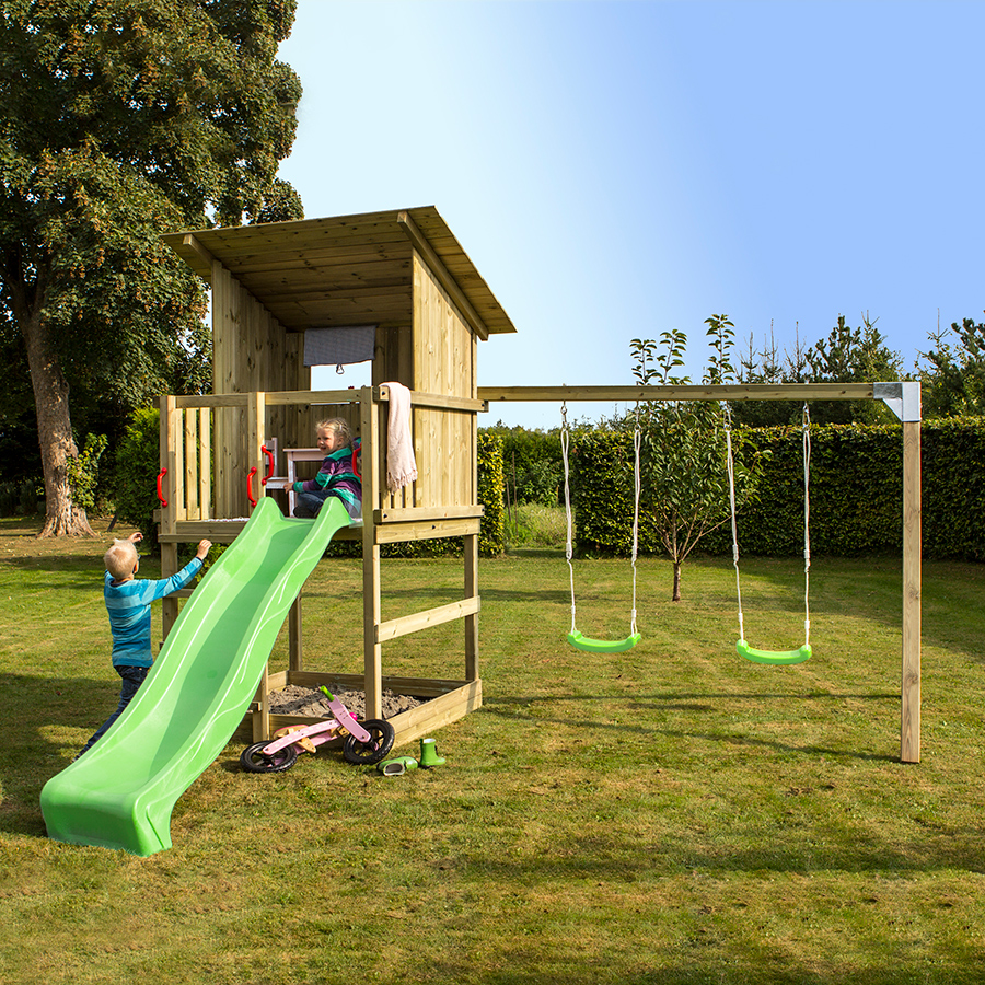 Klatrestativ PLUS Play med Huskestativ og Rutsjebane