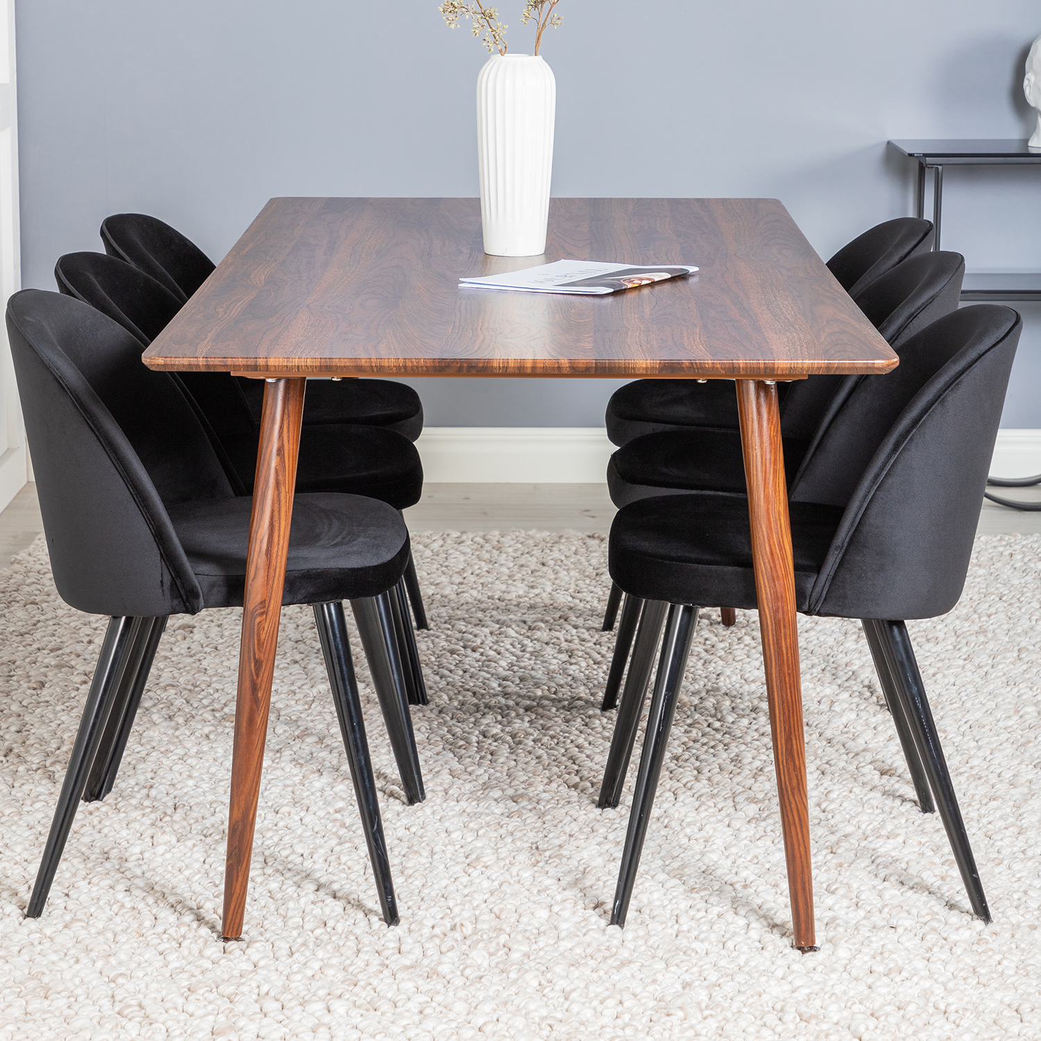 Spisegruppe Venture Home Pobbie med 6 Valentina Stoler Fløyel