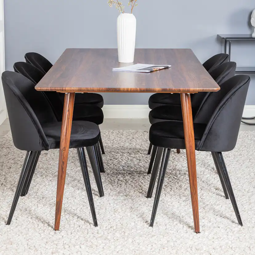 Spisegruppe Venture Home Pobbie med 6 Valentina Stoler Fløyel