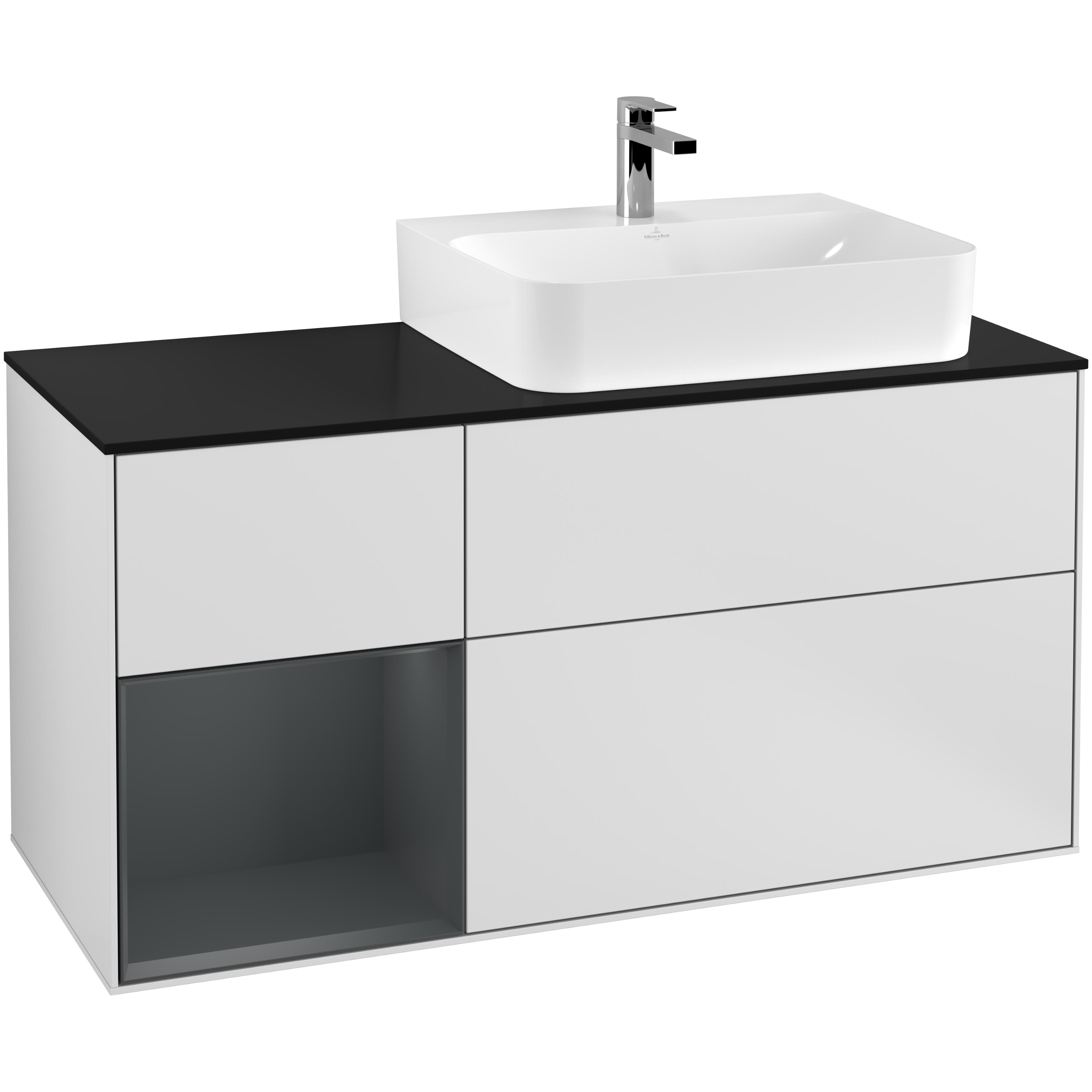 Tvättställsskåp Villeroy & Boch Finion med 3 Lådor Hylla och Bänkskiva för Ocentrerat Tvättställ | badrum - badrumsmobler - tvattstallsskap-och-kommod | KakelKungen