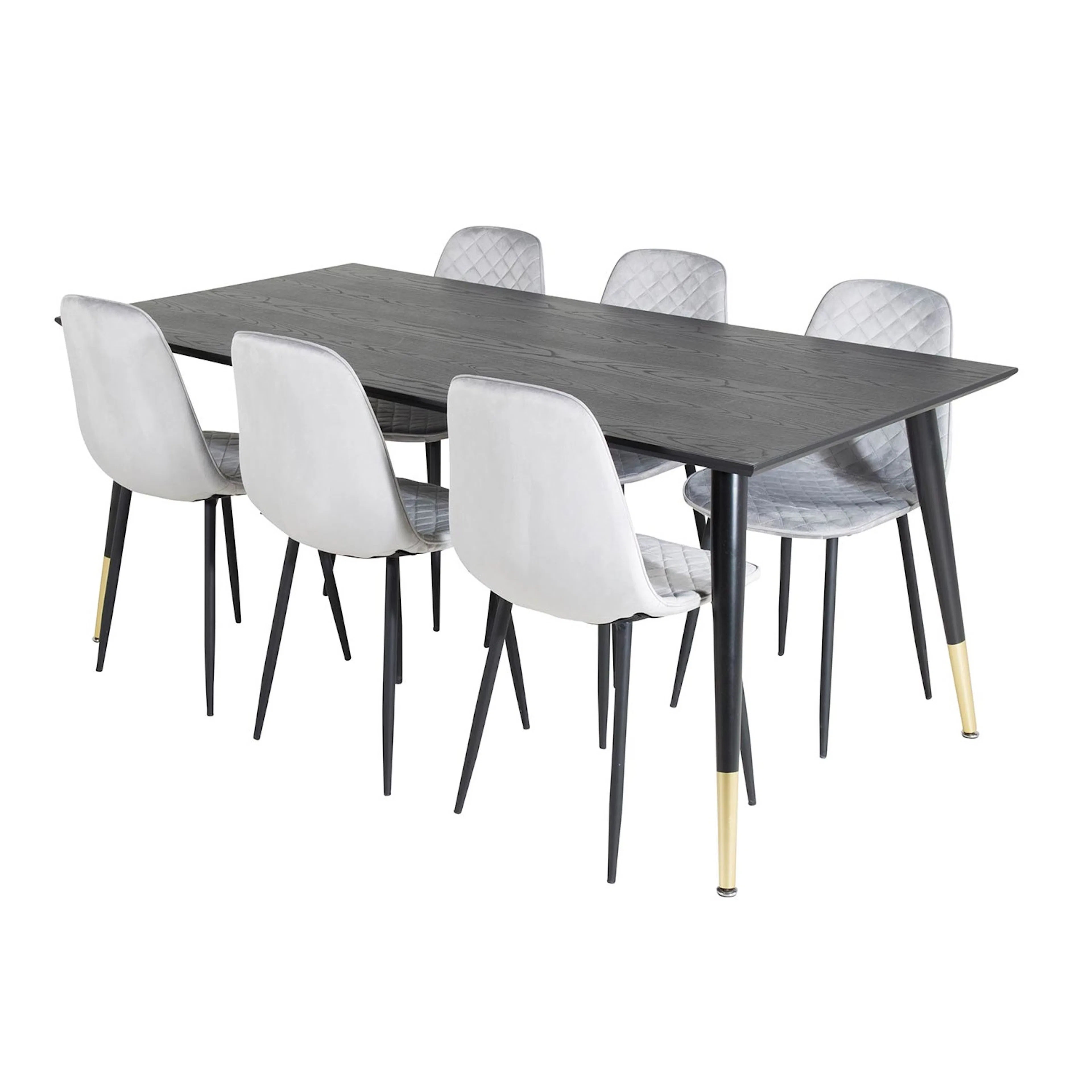 DippTable -Black Brass+Polar DiamondChair-Grey Velvet_6 Sort/Messing/Grå, Sammet