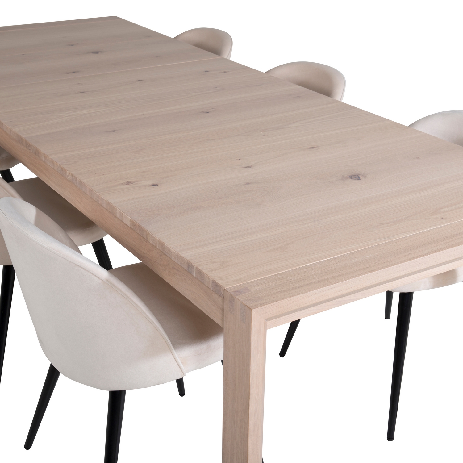 Slider Extention Table - White Wash+ Dining Chair - Beige Lyse Eik/Beige