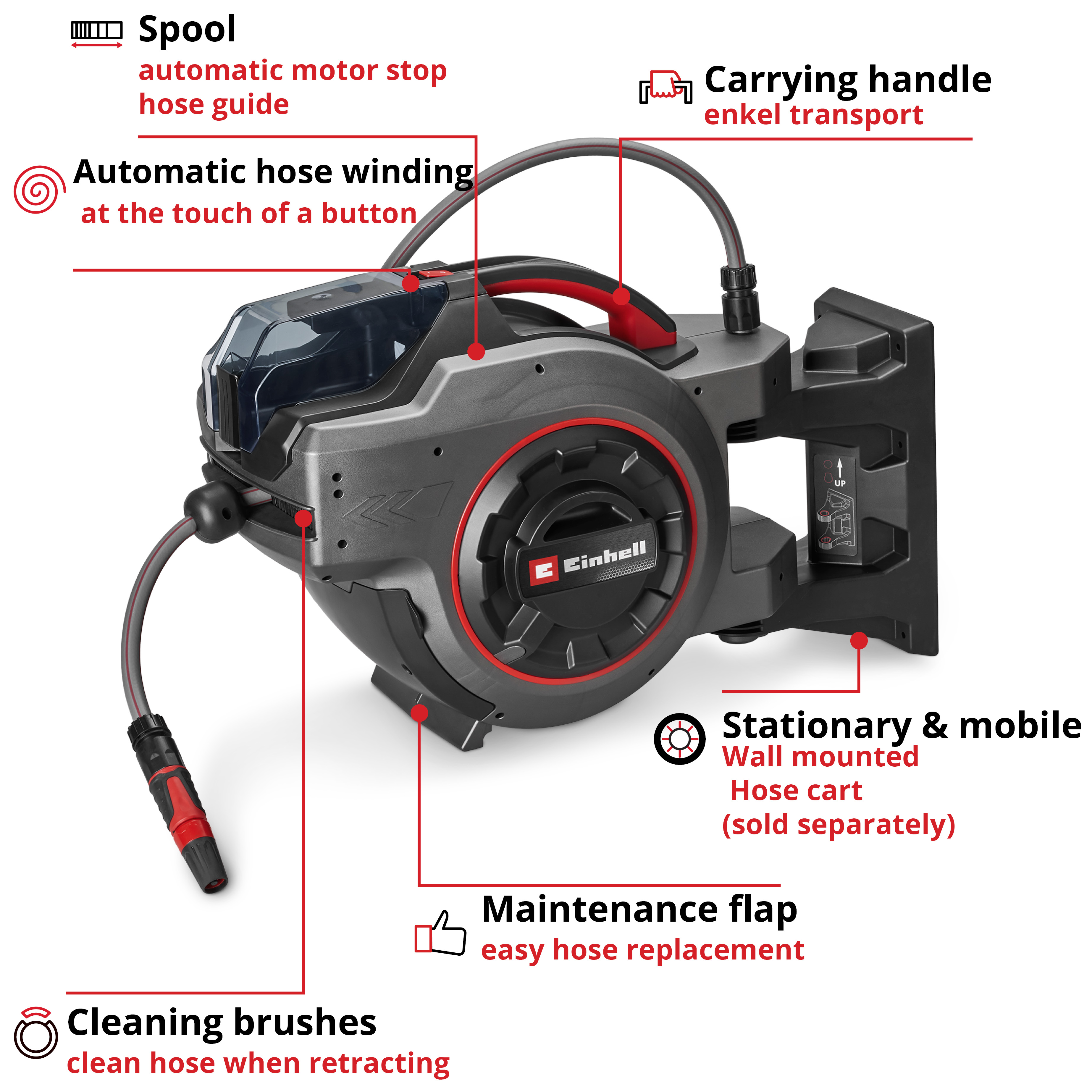 Vannslangerulle Einhell GE-HR 18/30-1 Li Uten Batteri og Lader