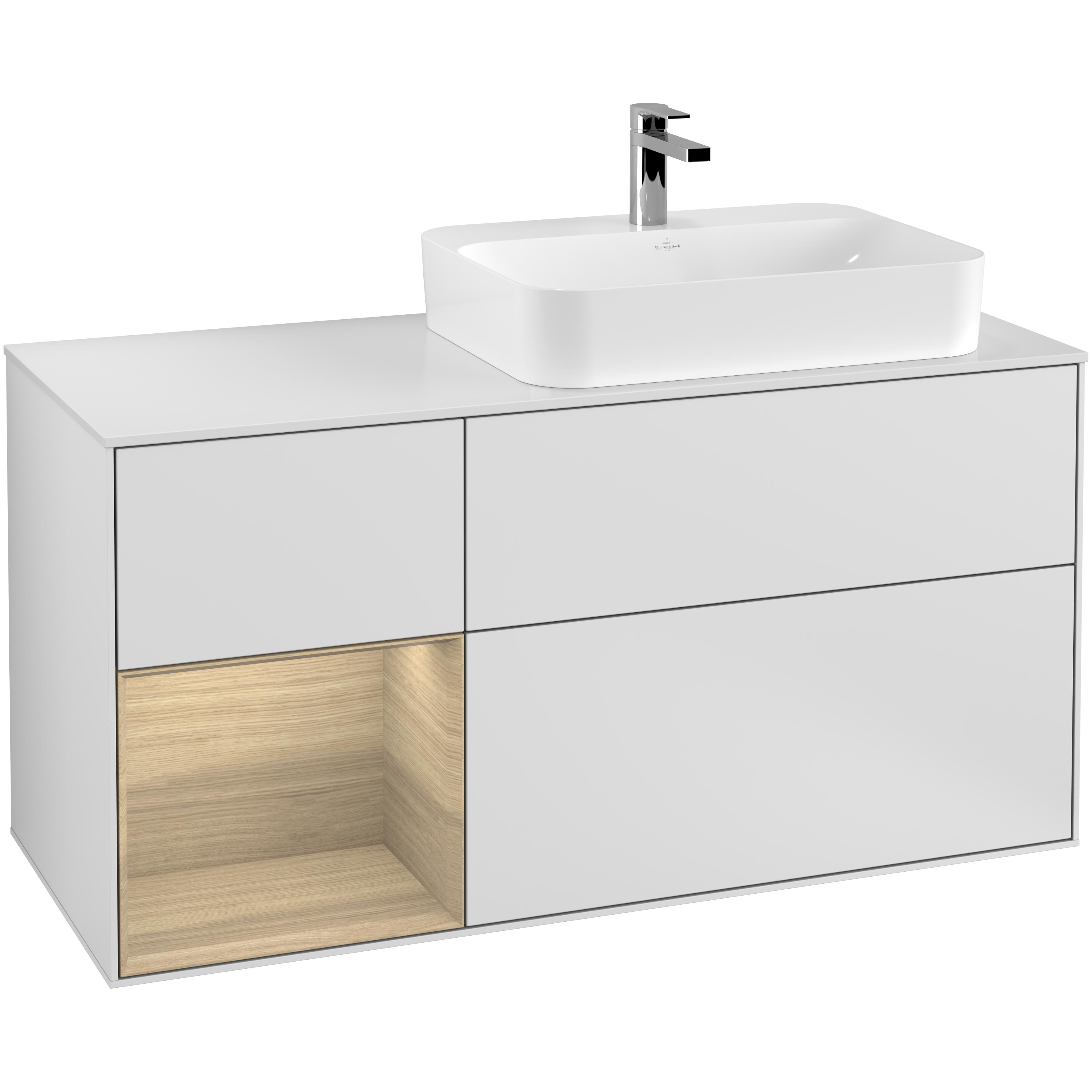 Tvättställsskåp Villeroy & Boch Finion med 3 Lådor Hylla och Bänkskiva för Ocentrerat Ytmonterat Tvättställ | badrum - badrumsmobler - tvattstallsskap-och-kommod | KakelKungen