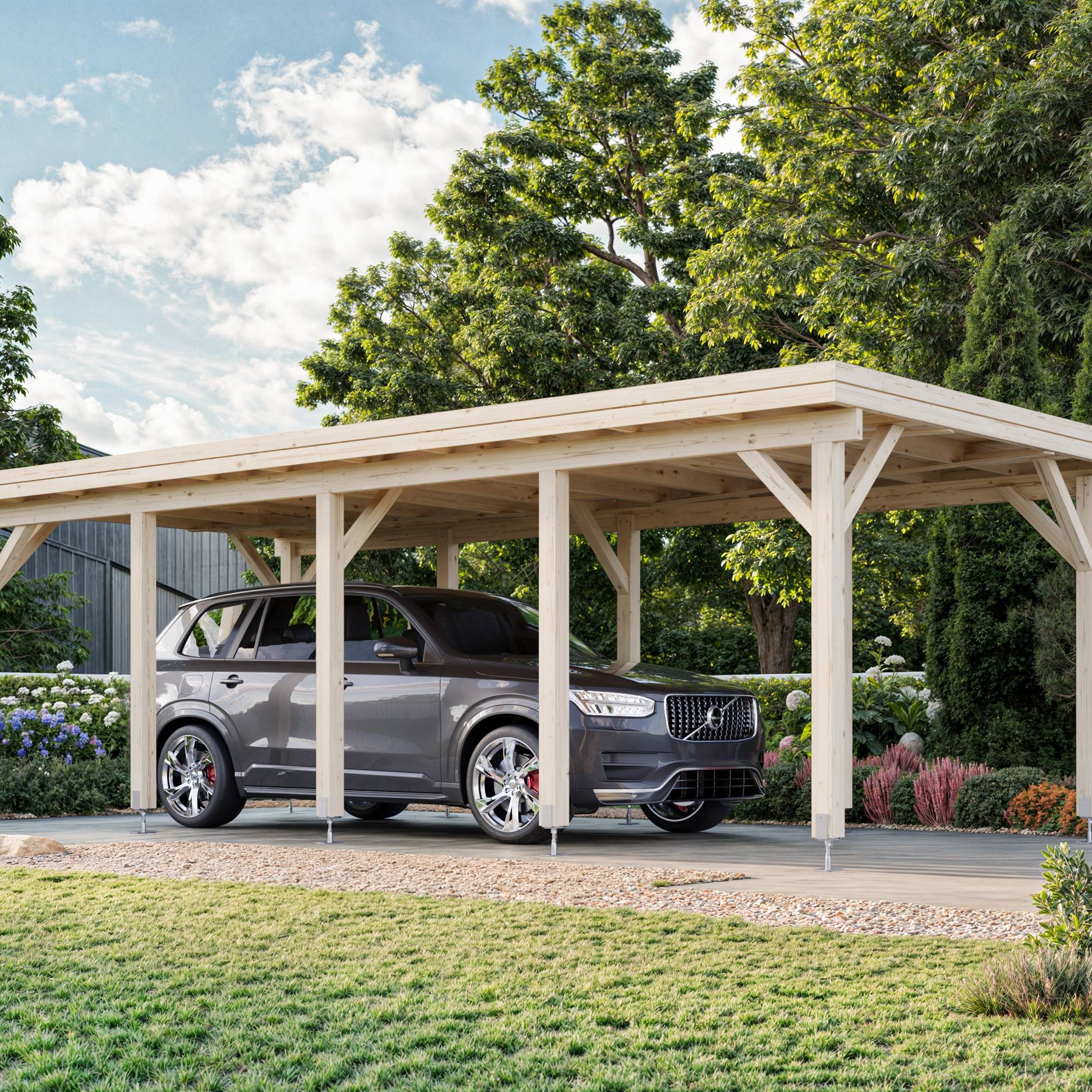 Carport Karl 23,1 m2 Ubehandlet tre