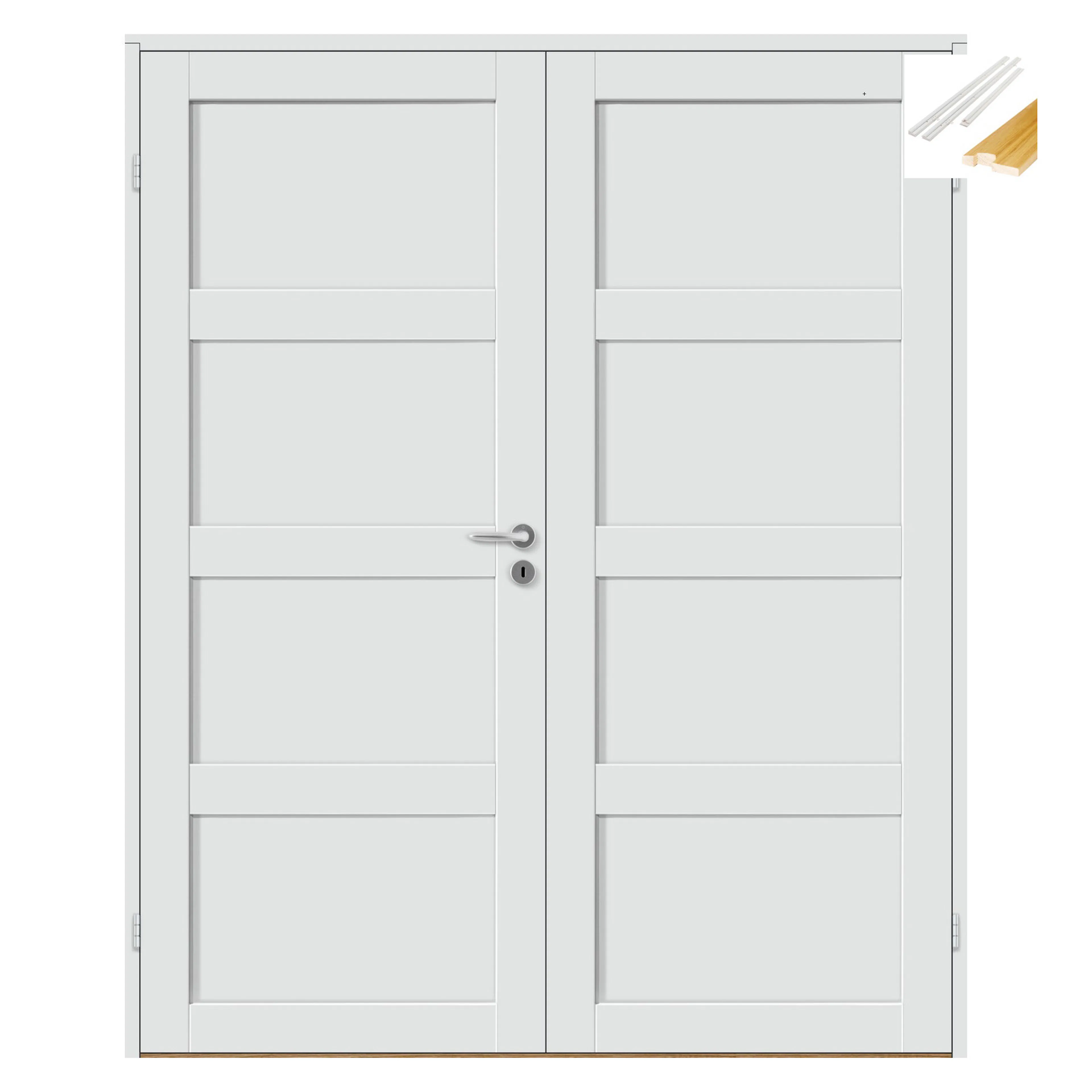 DØRBL TF BASE 4 13X20 HV med Karmsett BxH: 133x200 (dørbladmål: 62,5+62,5x194), NCS S-0502-Y, Hvit