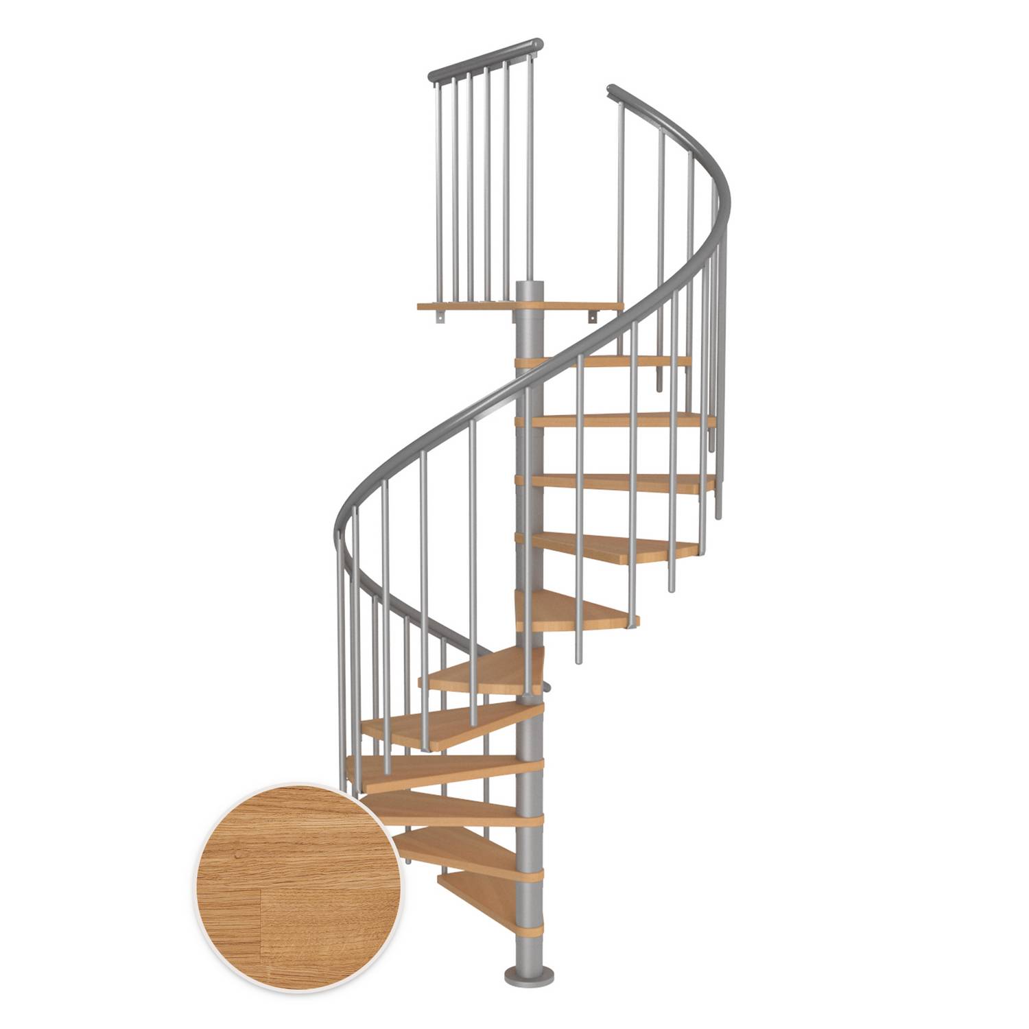 MONTREAL spiral ek oljad pearl grey CLASSIC3 11T Ø160 Pearl Grey, D: 1600 mm, Høyde gulv til gulv: 2500-2860 mm, 11+1 trinn