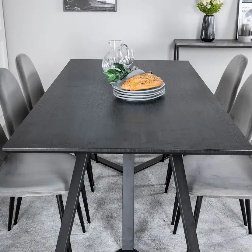 Spisegruppe Venture Home Madde med 6 Pobbie Stoler Fløyel