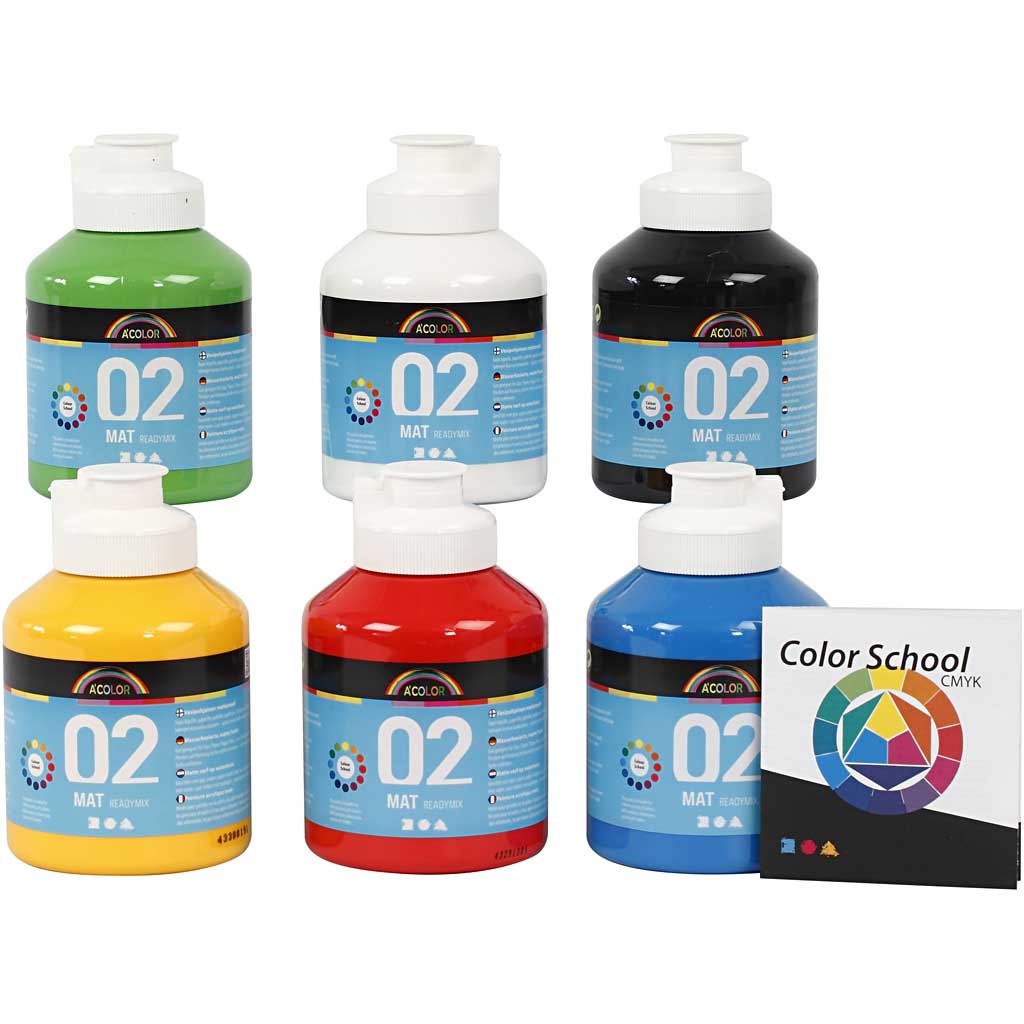 Akrylmaling Creativ Company Readymix A-color Primærfarger Nr 02 Matt 6 stk 500 ml/1 Pk