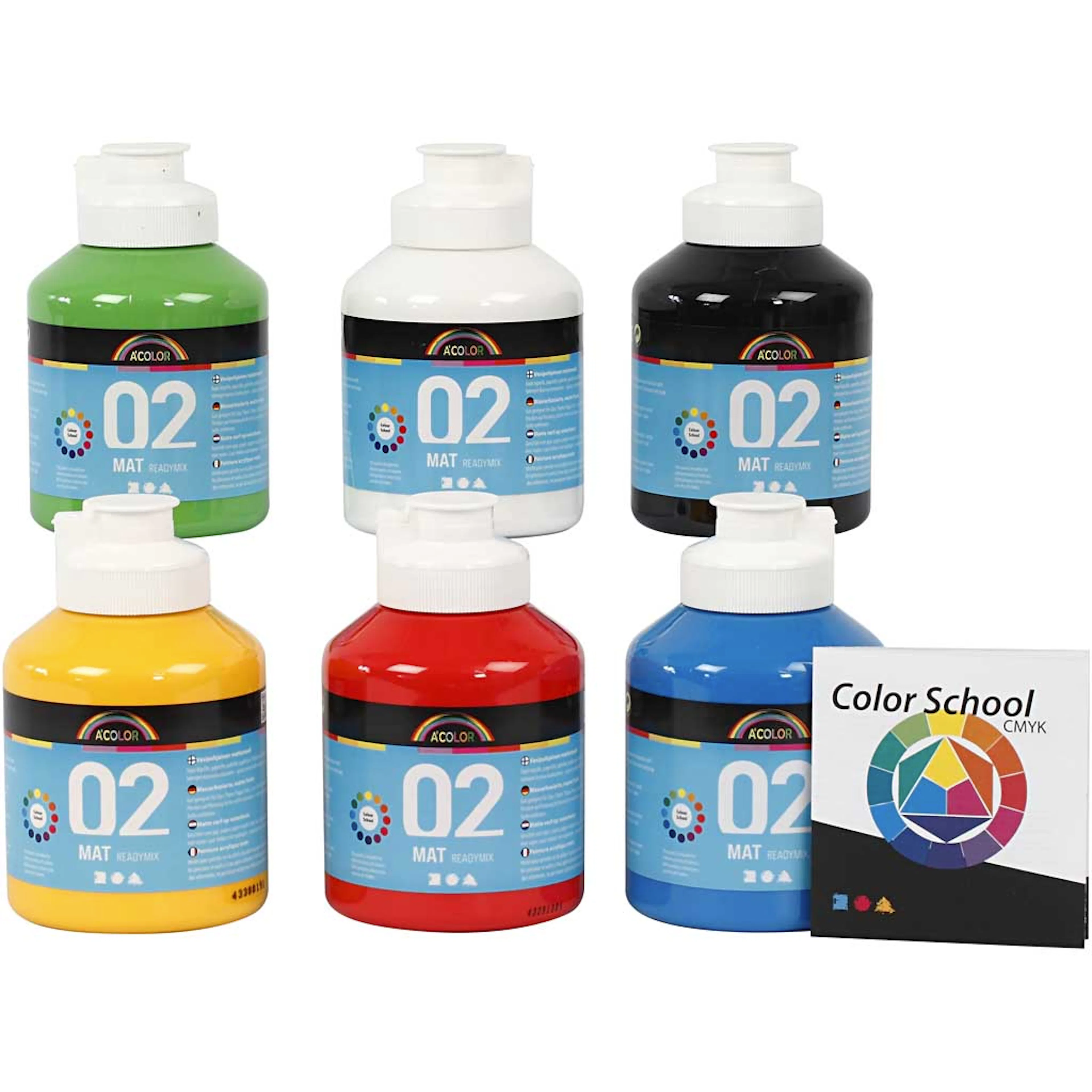 Akrylmaling Creativ Company Readymix A-color Primærfarger Nr 02 Matt 6 stk 500 ml/1 Pk