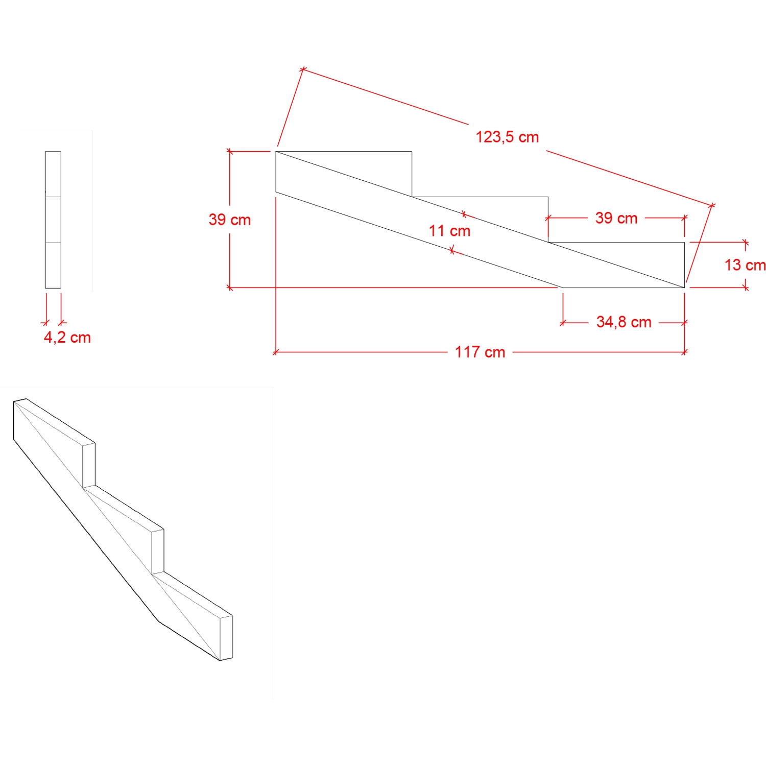 Trappevange PLUS Trinndybde 39 cm 3-Trinn uten Beslag