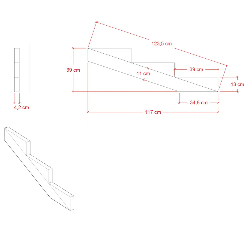 Trappevange PLUS Trinndybde 39 cm 3-Trinn uten Beslag