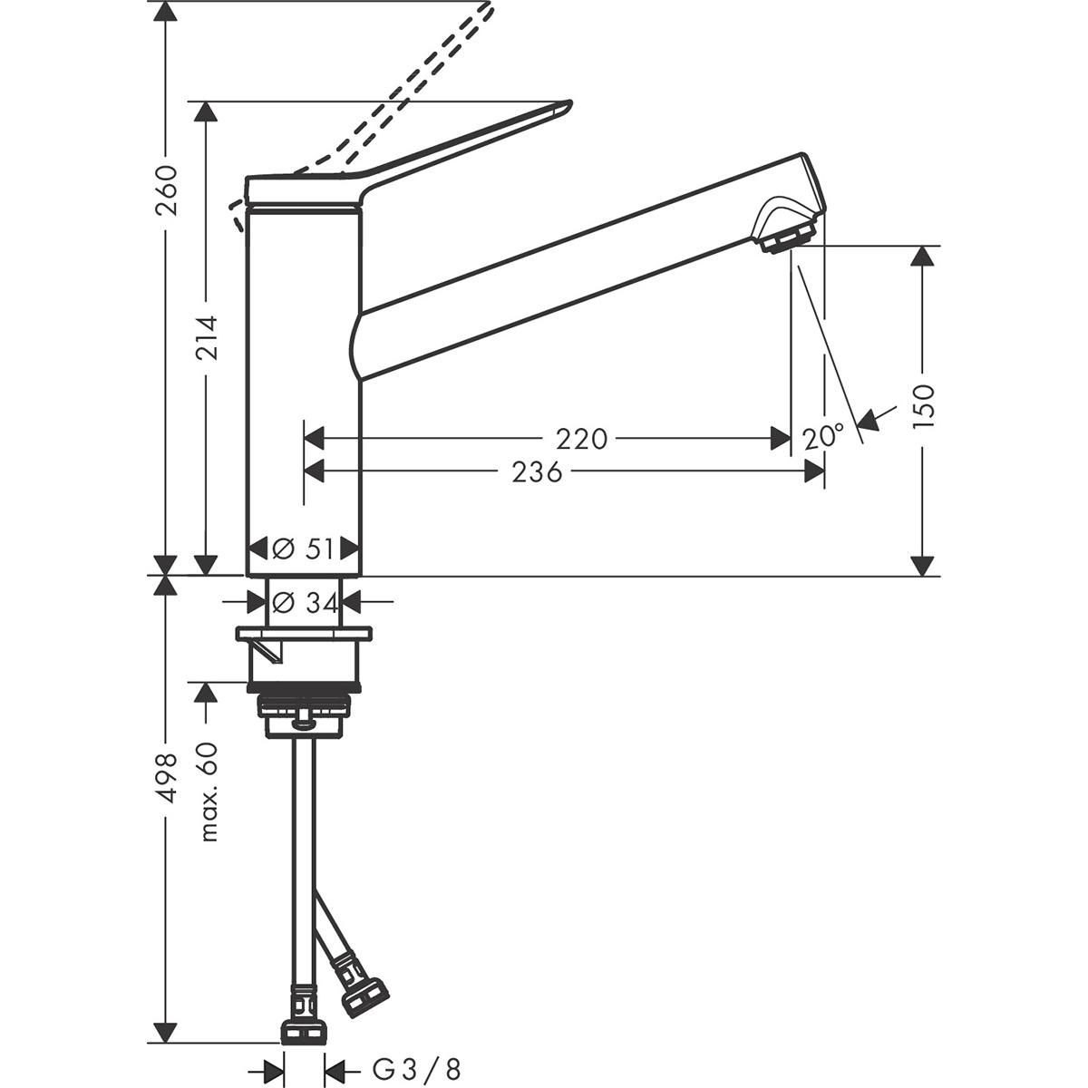 Kjøkkenbatteri Hansgrohe Zesis M33 150 1Jet