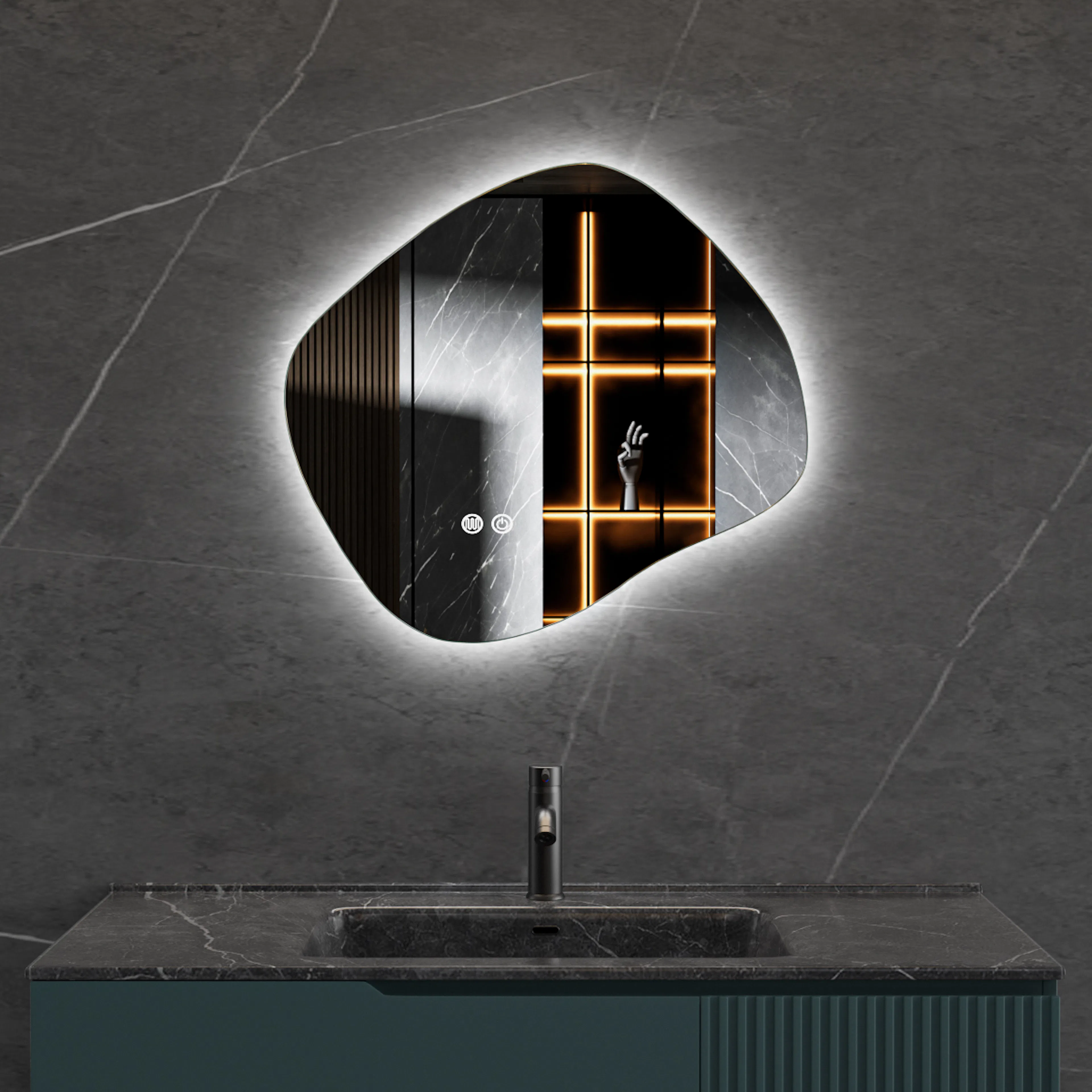 Baderomsspeil Lyfco med LED-belysning 80x72 cm
