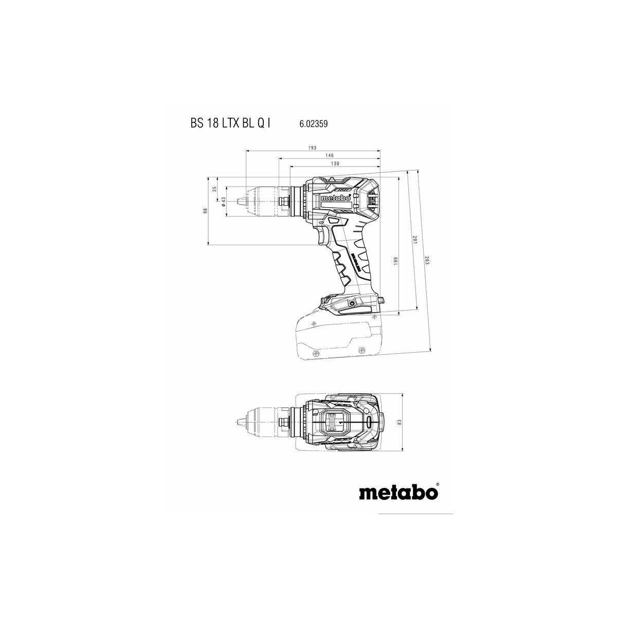 Batteridrill Metabo BS 18 LTX BL QI med Batteri og Lader
