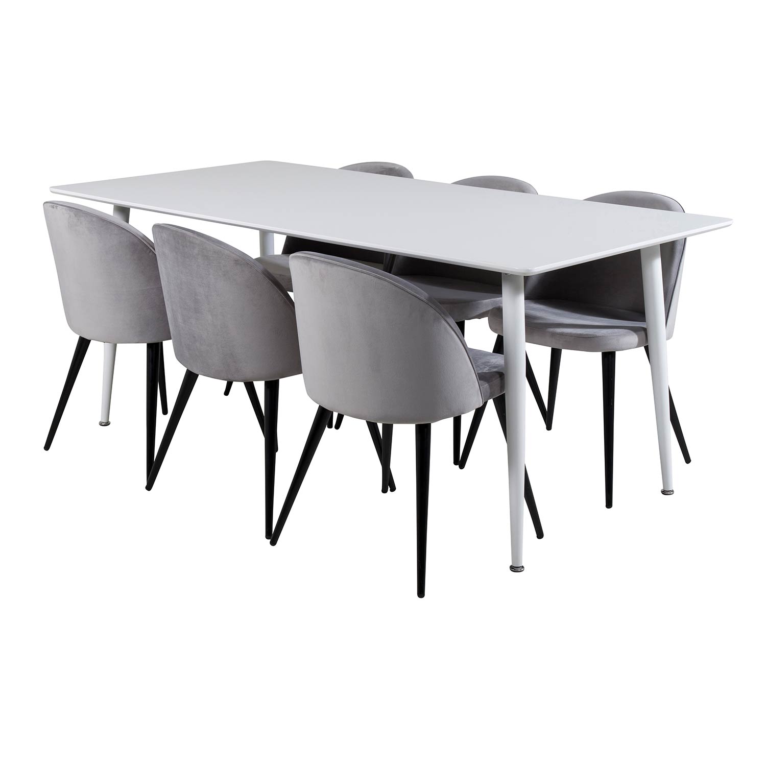 Polar table 180 cm -White top/Velvet Chair -ljusgrå/ Black_6 Hvit/Grå/Sort