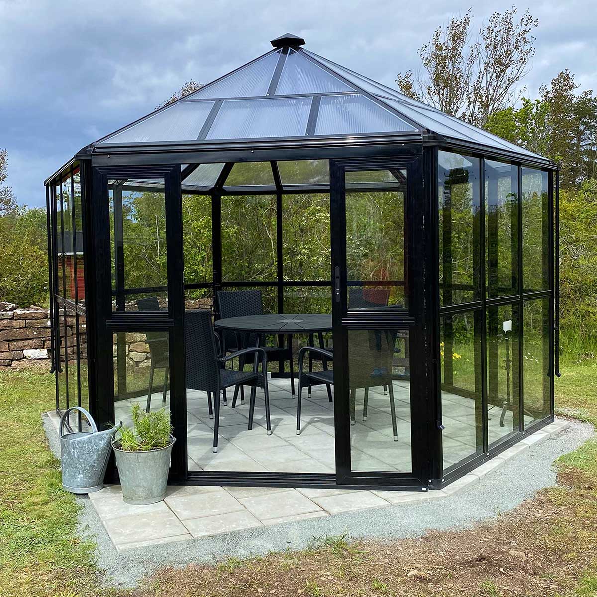 Sexkantigt växthus 10m², Svart (142-2-901) Sort