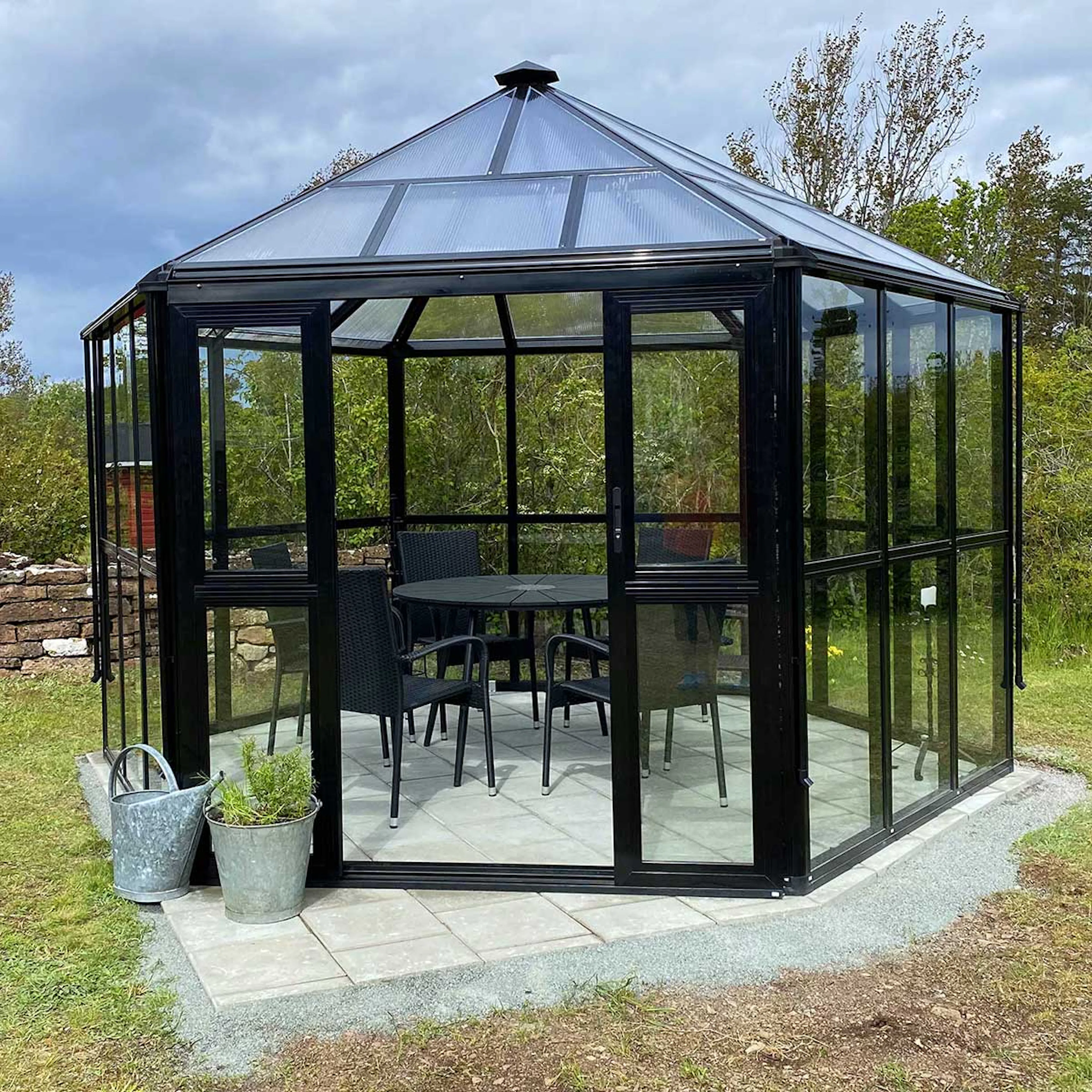 Sexkantigt växthus 10m², Svart (142-2-901) Sort