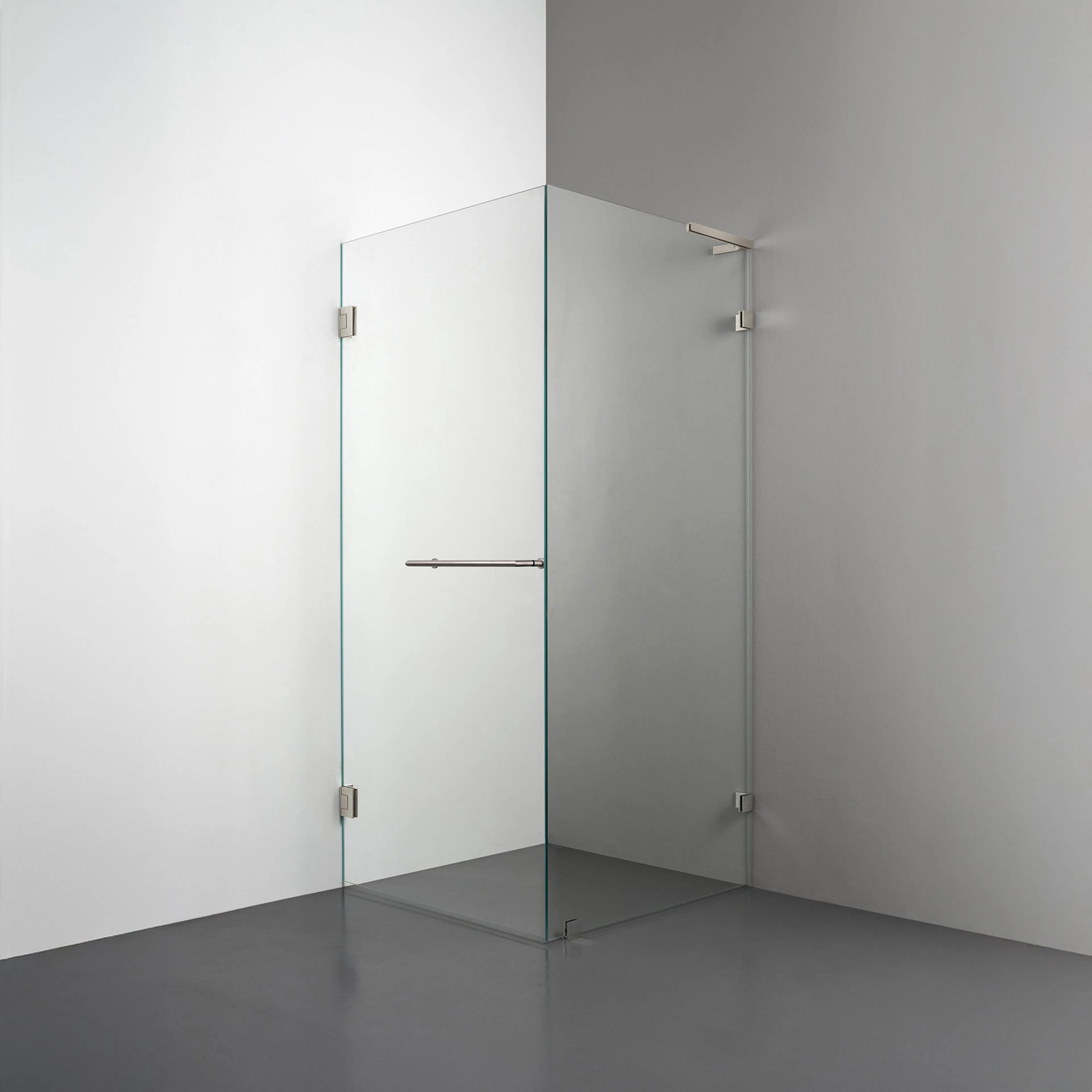 Duschhörn Rooh R4 Dörr+Vägg D800xW800, Klart, Borstad Nickel, Towelbar, Höger