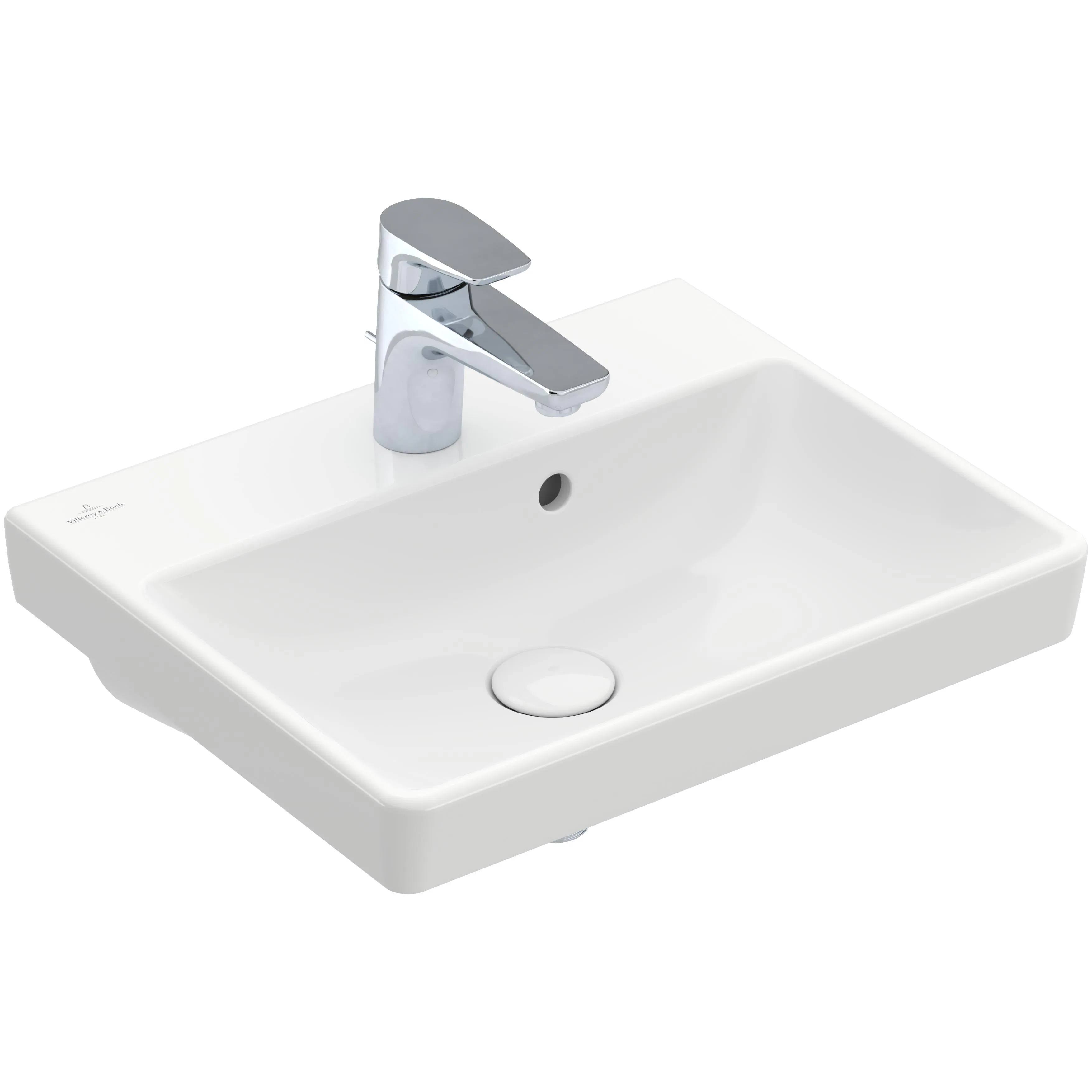 Tvättställ Villeroy & Boch Avento 450 mm Vit Alpin CeramicPlus, Med Bräddavlopp, för Enhålsblandare